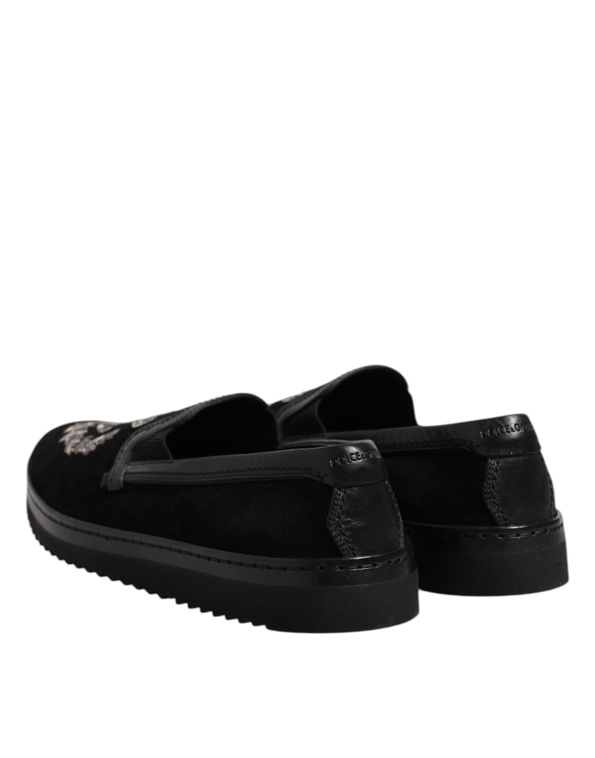 Dolce & Gabbana Black Embroidered Crown Loafers Shoes - ACCEXO
