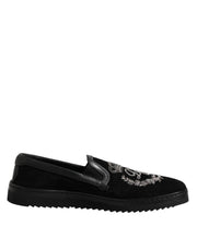 Dolce & Gabbana Black Embroidered Crown Loafers Shoes - ACCEXO