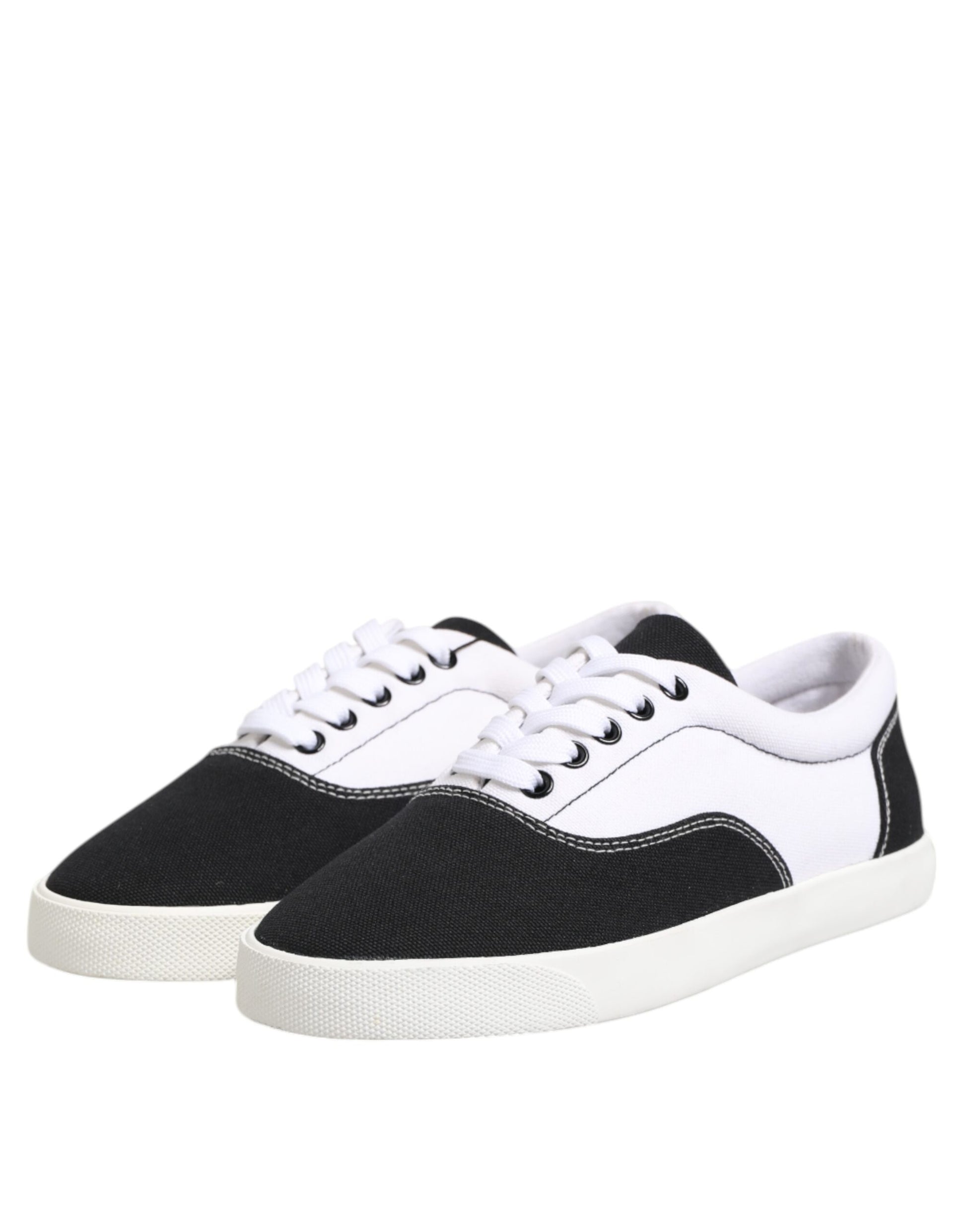 Dolce & Gabbana Black Cotton Canvas Lace Up Men Sneakers Shoes - ACCEXO