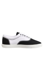 Dolce & Gabbana Black Cotton Canvas Lace Up Men Sneakers Shoes - ACCEXO