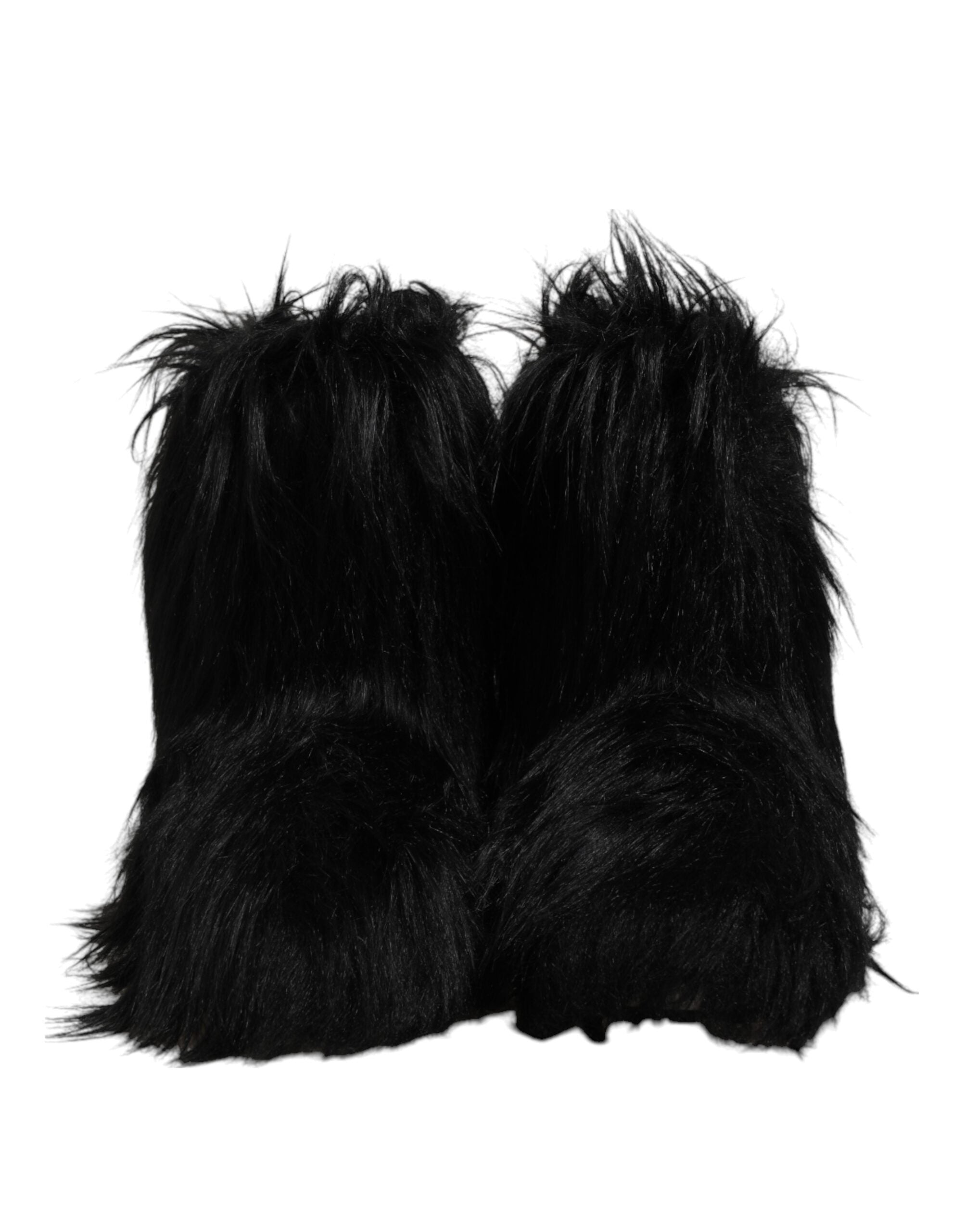 Dolce & Gabbana Black Faux Fur Mid Calf Boots Shoes - ACCEXO