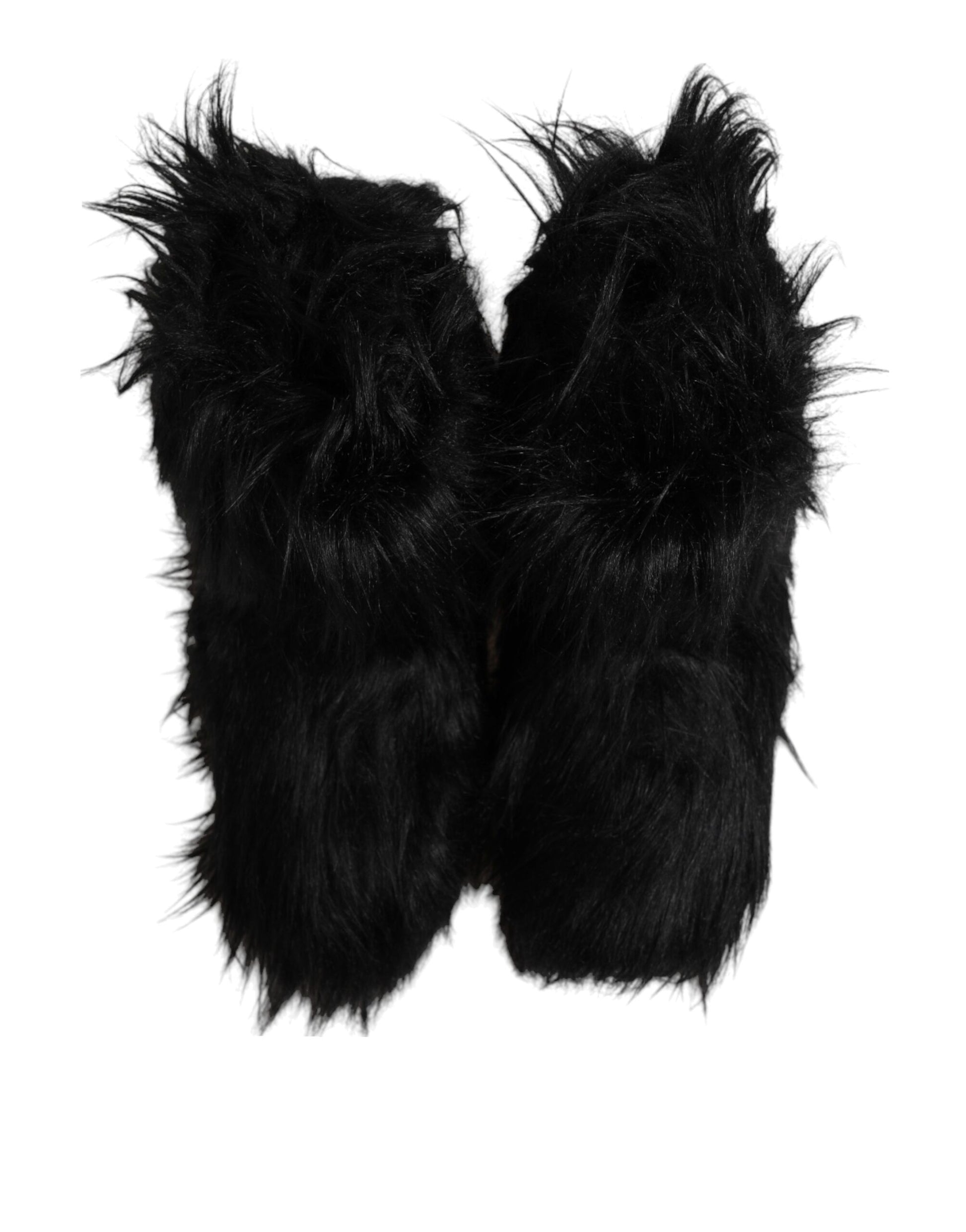 Dolce & Gabbana Black Faux Fur Mid Calf Boots Shoes - ACCEXO