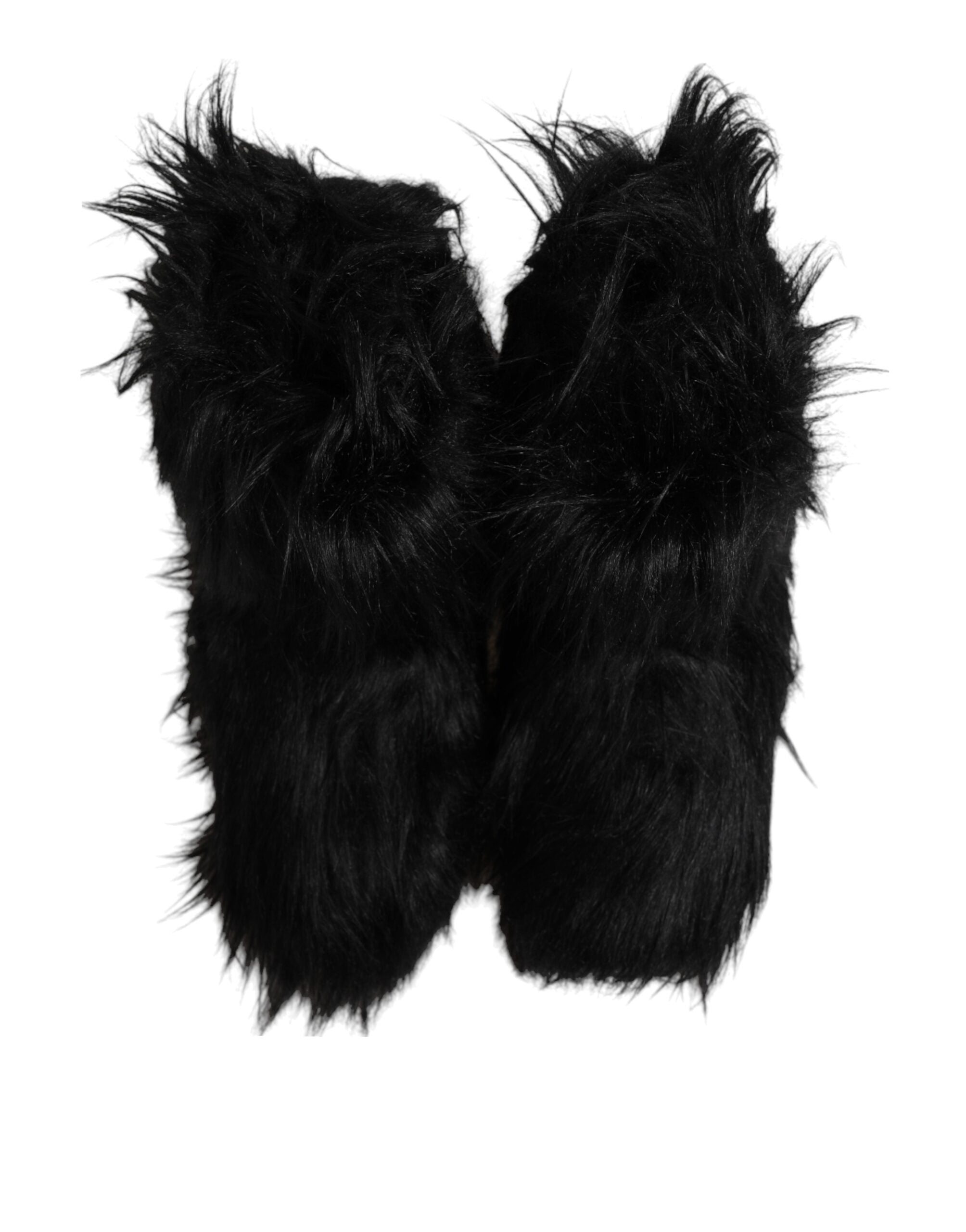 Dolce & Gabbana Black Faux Fur Mid Calf Boots Shoes - ACCEXO