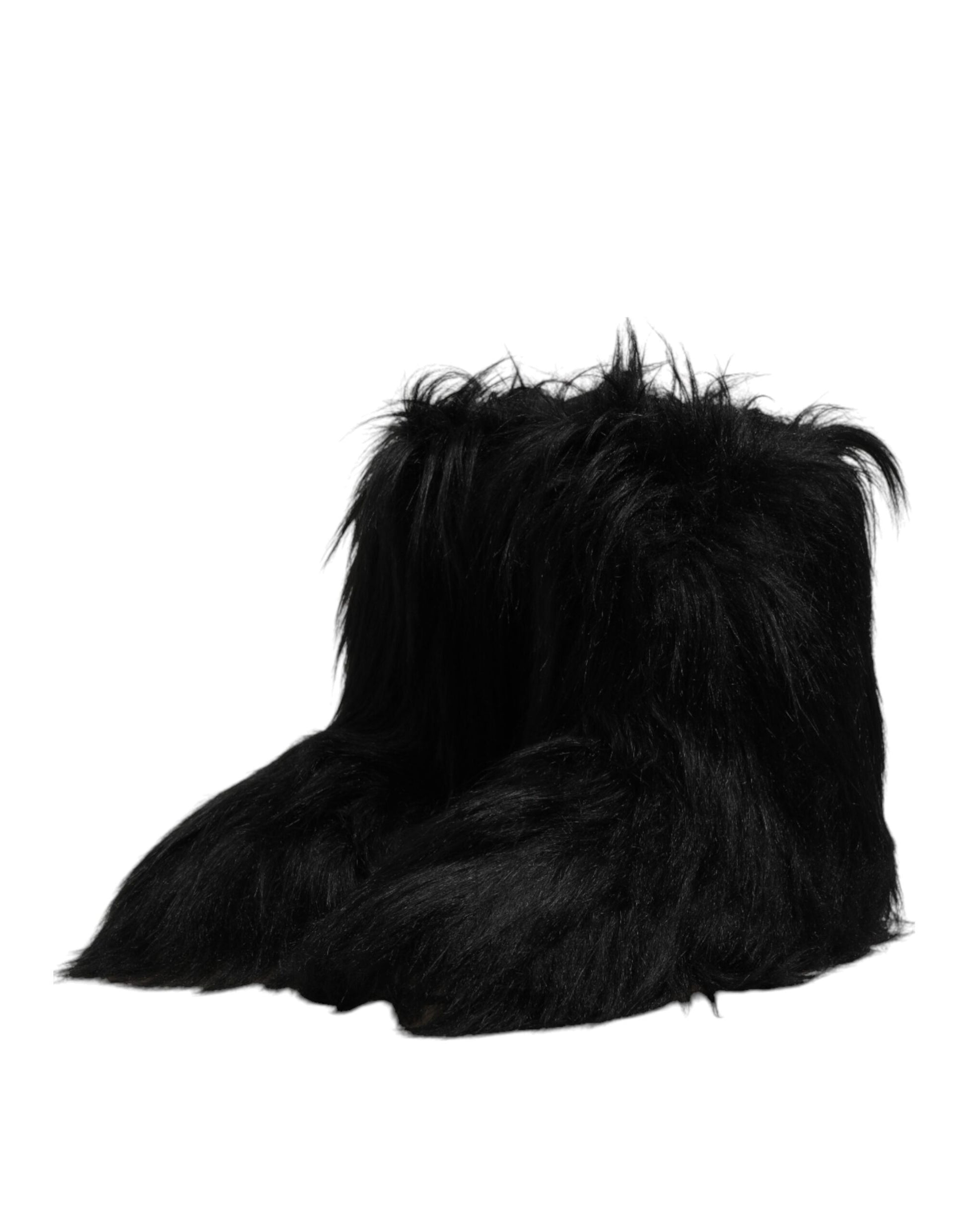 Dolce & Gabbana Black Faux Fur Mid Calf Boots Shoes - ACCEXO