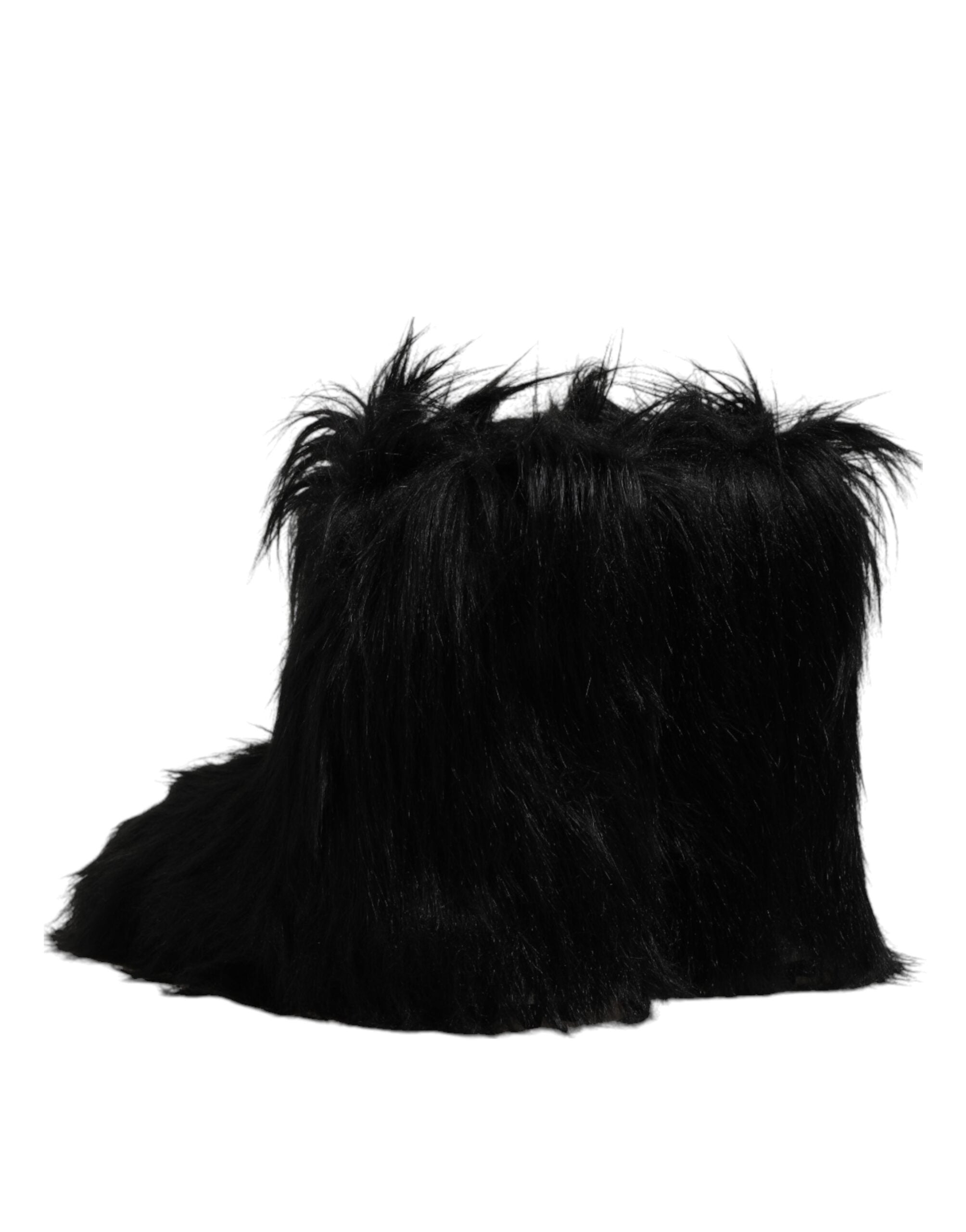 Dolce & Gabbana Black Faux Fur Mid Calf Boots Shoes - ACCEXO