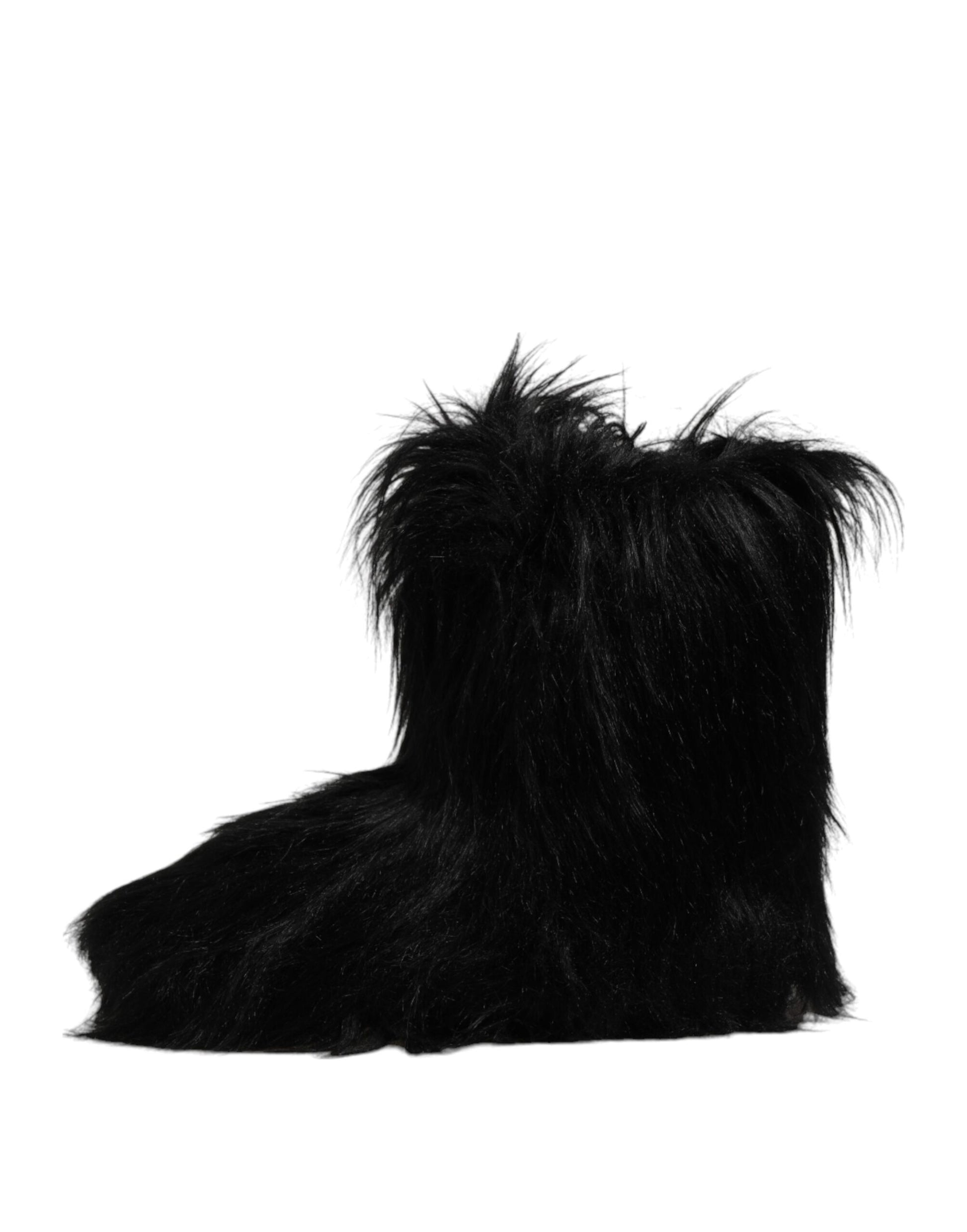 Dolce & Gabbana Black Faux Fur Mid Calf Boots Shoes - ACCEXO