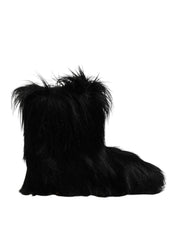 Dolce & Gabbana Black Faux Fur Mid Calf Boots Shoes - ACCEXO