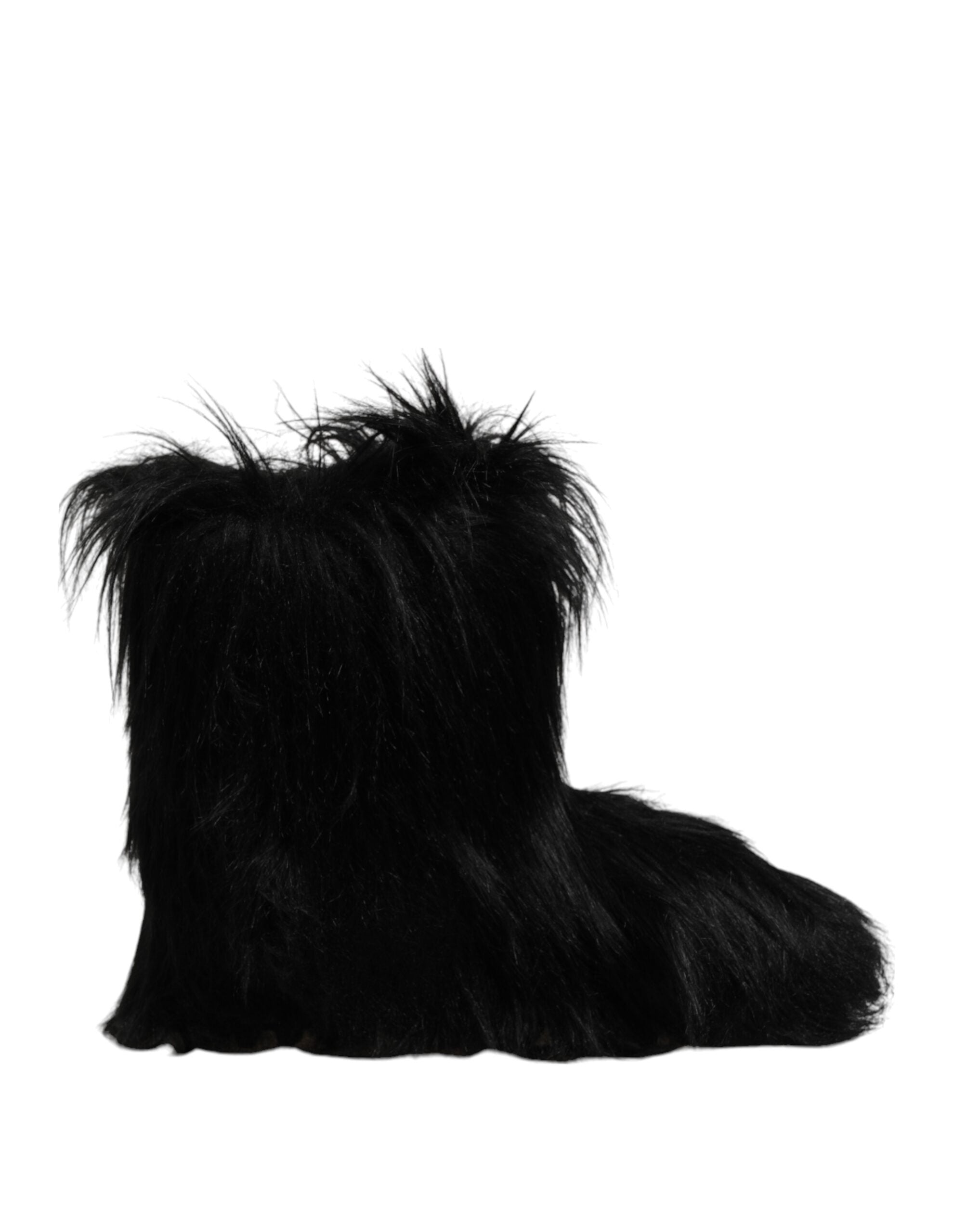 Dolce & Gabbana Black Faux Fur Mid Calf Boots Shoes - ACCEXO