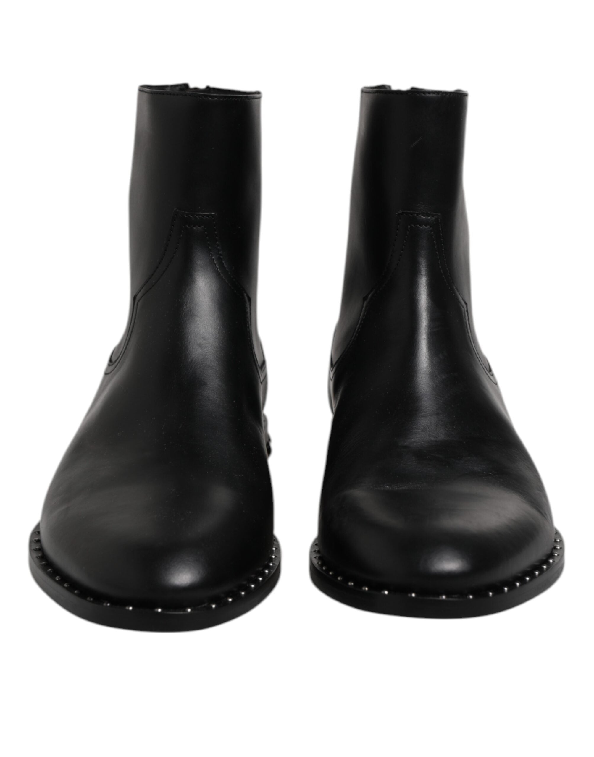 Dolce & Gabbana Black Leather Logo Ankle Boots Studded Shoes - ACCEXO