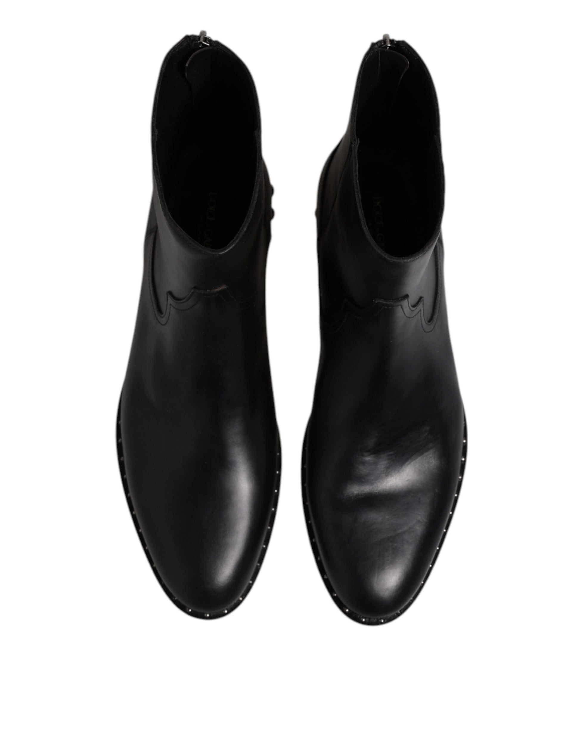 Dolce & Gabbana Black Leather Logo Ankle Boots Studded Shoes - ACCEXO
