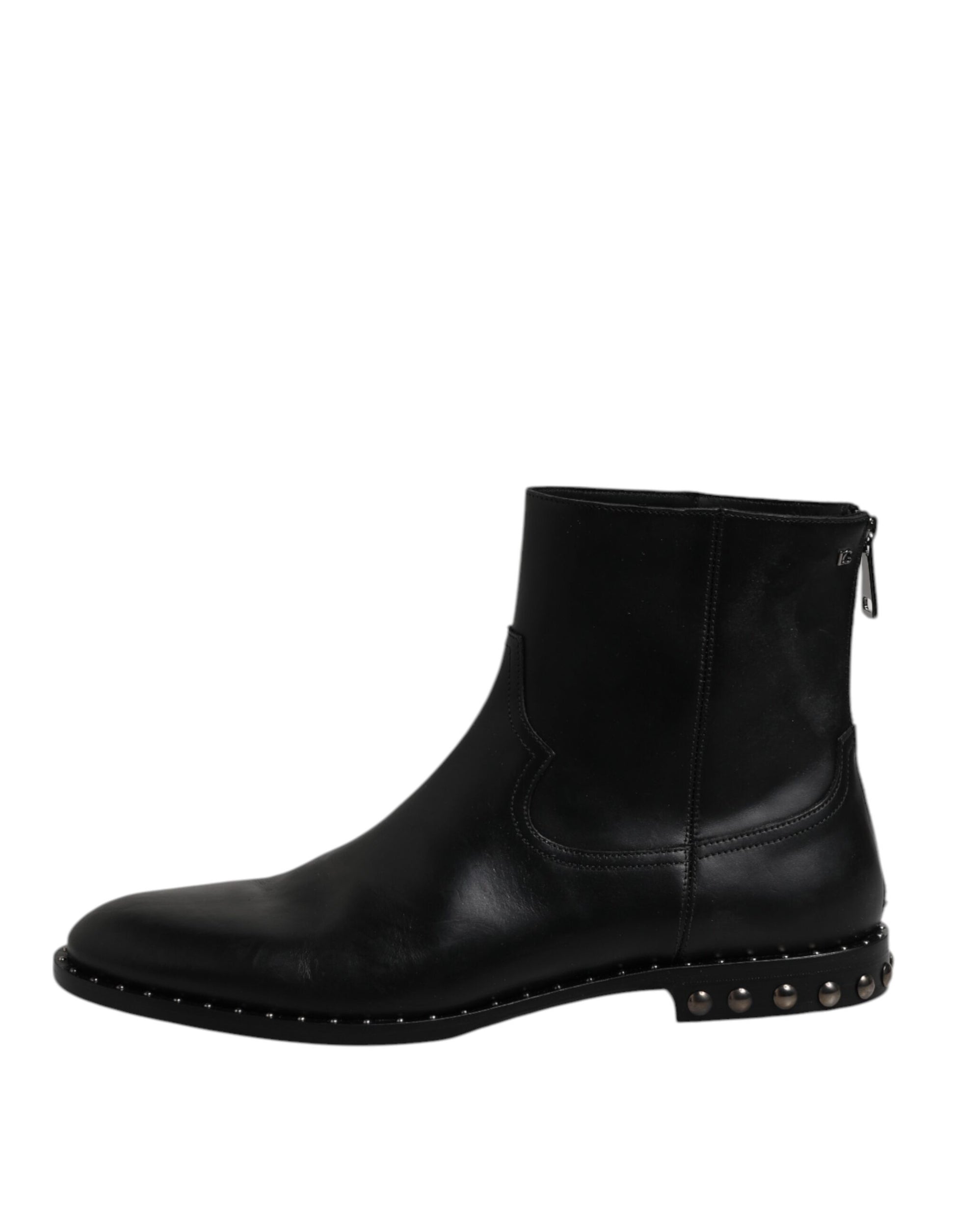 Dolce & Gabbana Black Leather Logo Ankle Boots Studded Shoes - ACCEXO