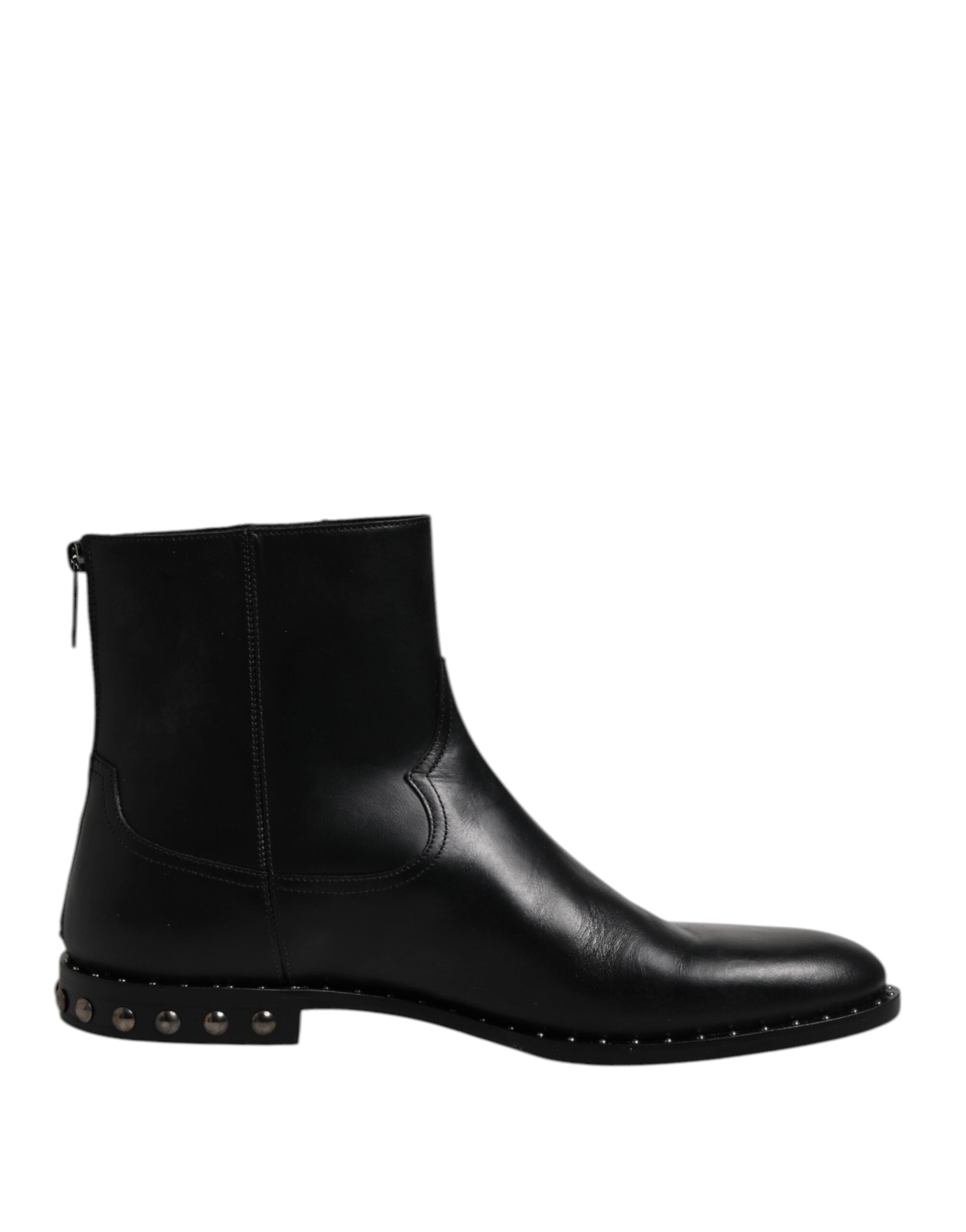 Dolce & Gabbana Black Leather Logo Ankle Boots Studded Shoes - ACCEXO