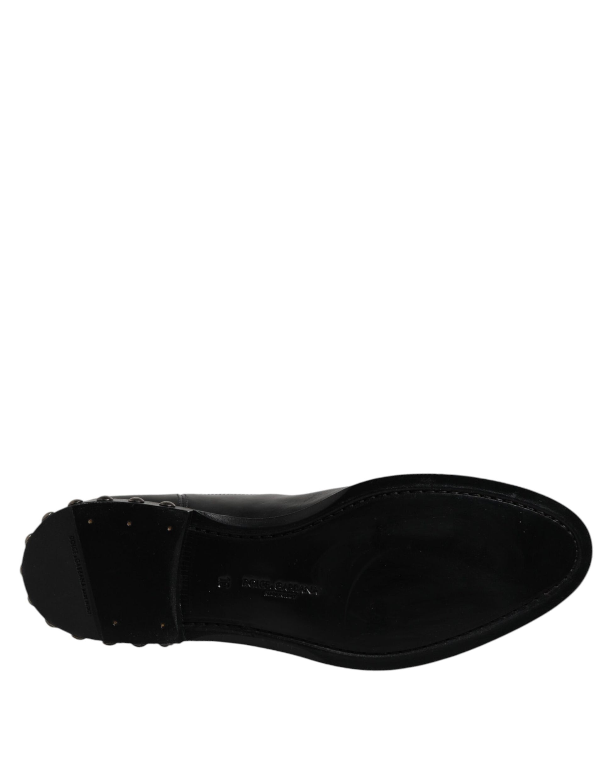Dolce & Gabbana Black Leather Logo Ankle Boots Studded Shoes - ACCEXO