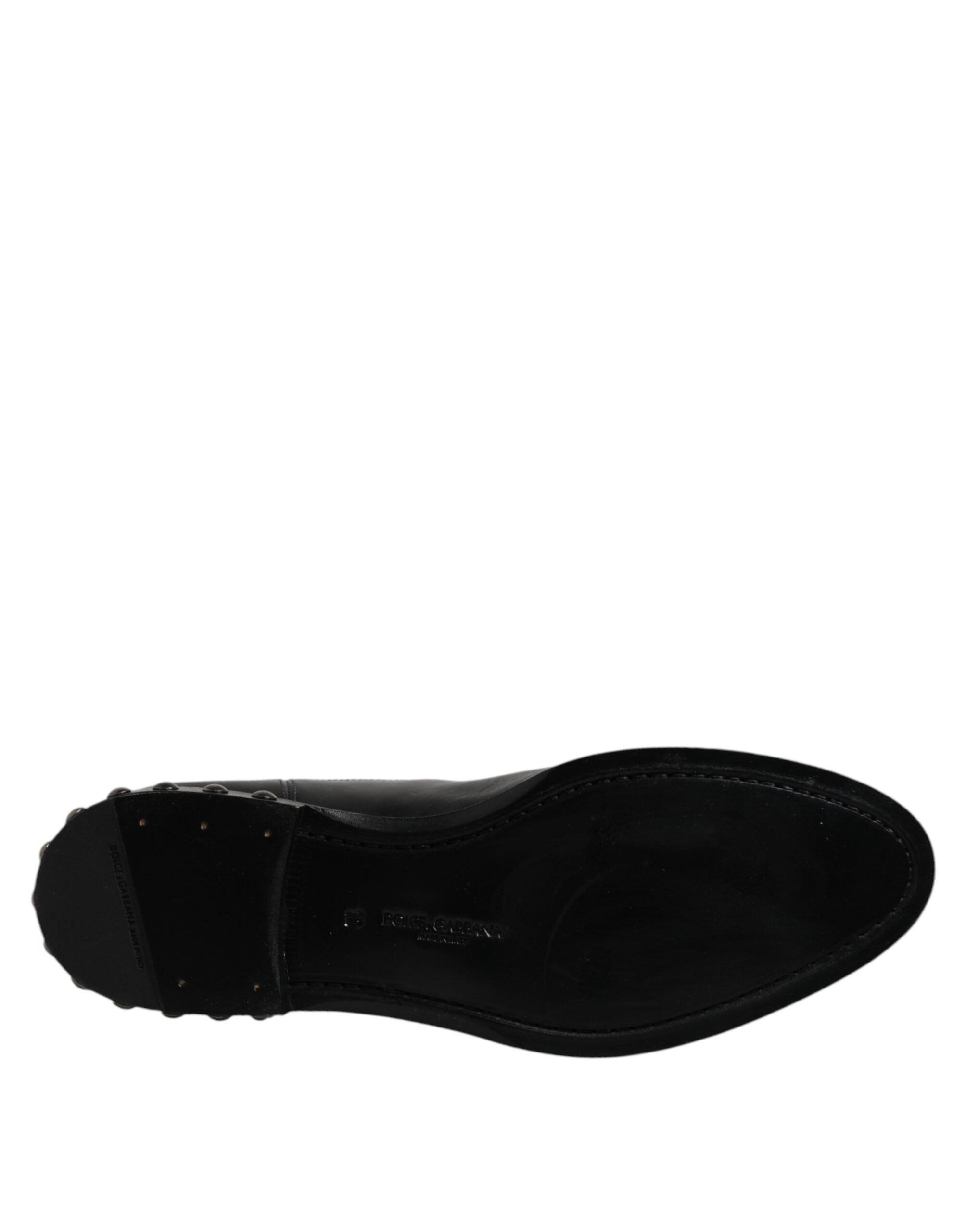 Dolce & Gabbana Black Leather Logo Ankle Boots Studded Shoes - ACCEXO