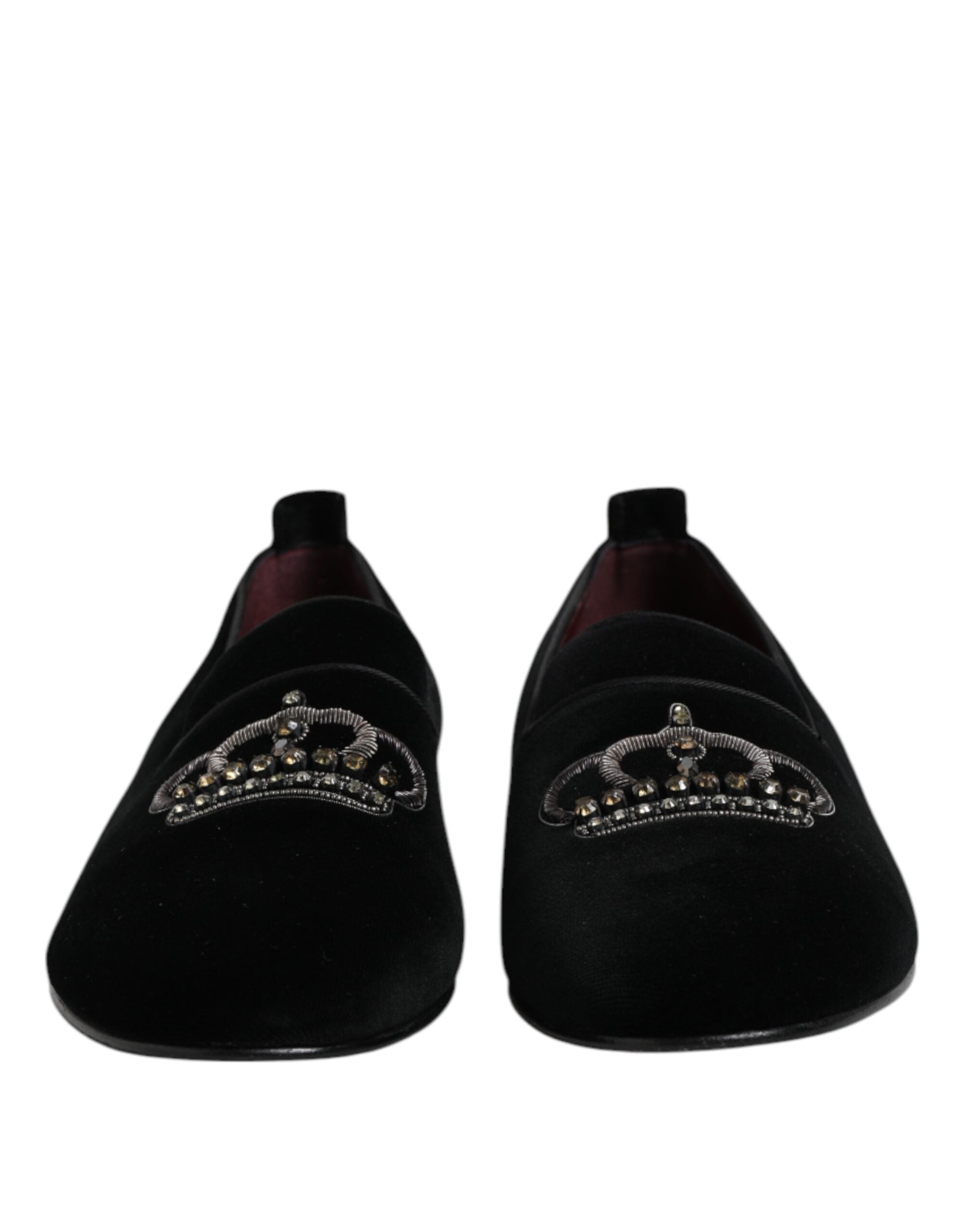 Dolce & Gabbana Black Velvet Crystal Crown Loafers Dress Shoes - ACCEXO