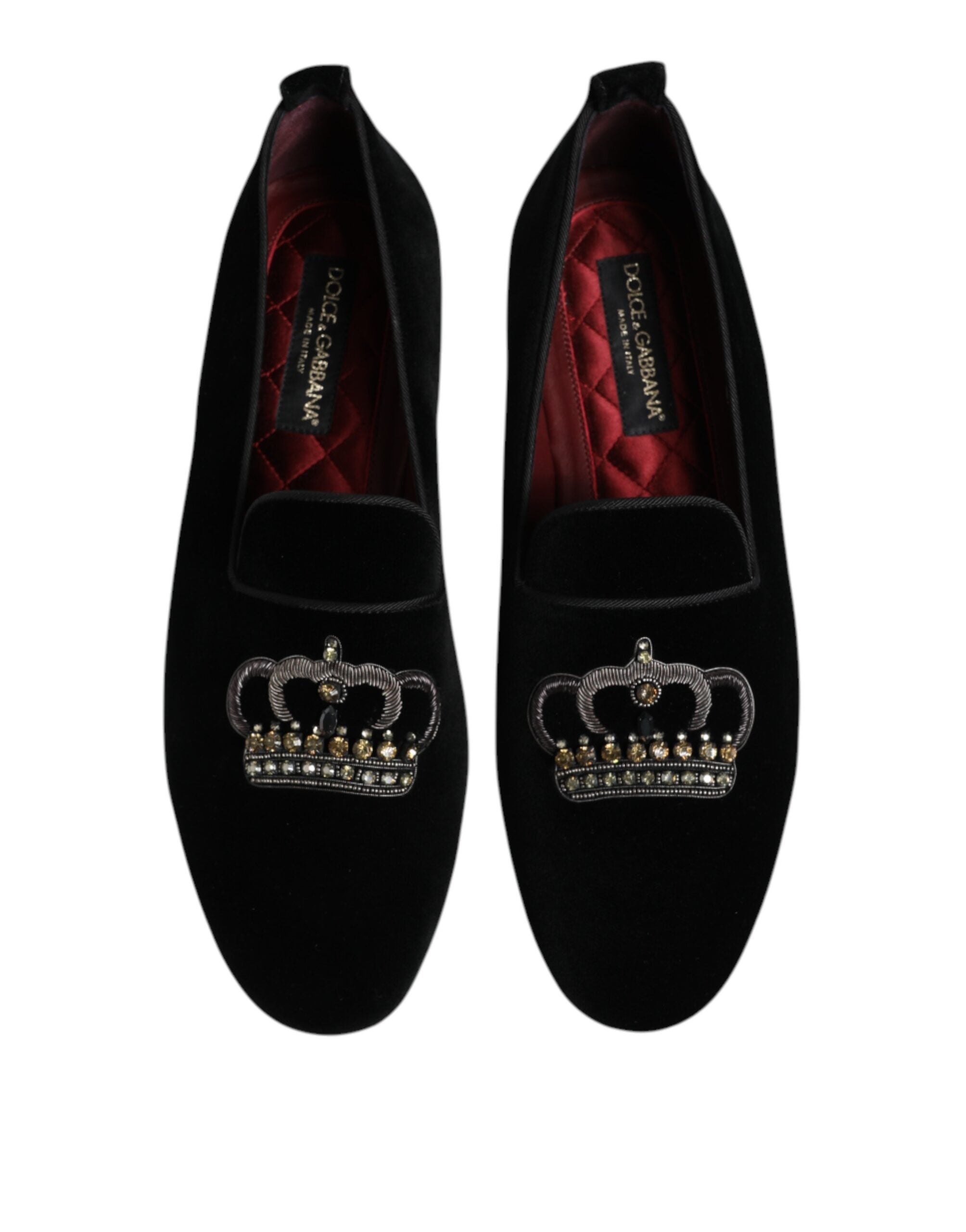 Dolce & Gabbana Black Velvet Crystal Crown Loafers Dress Shoes - ACCEXO