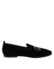 Dolce & Gabbana Black Velvet Crystal Crown Loafers Dress Shoes - ACCEXO