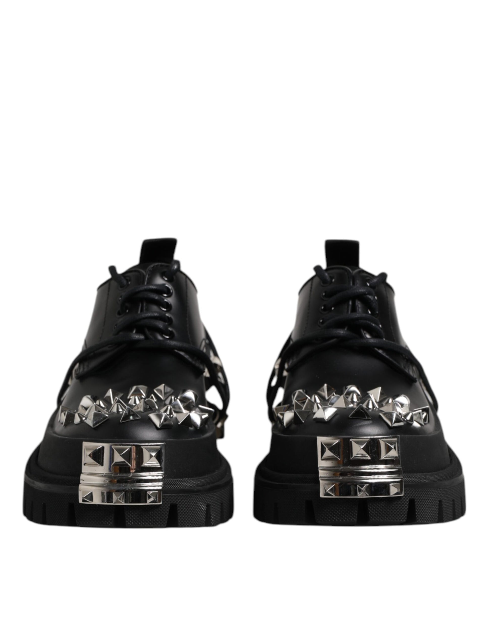 Dolce & Gabbana Black Leather Embellished Trekking Derby Shoes - ACCEXO
