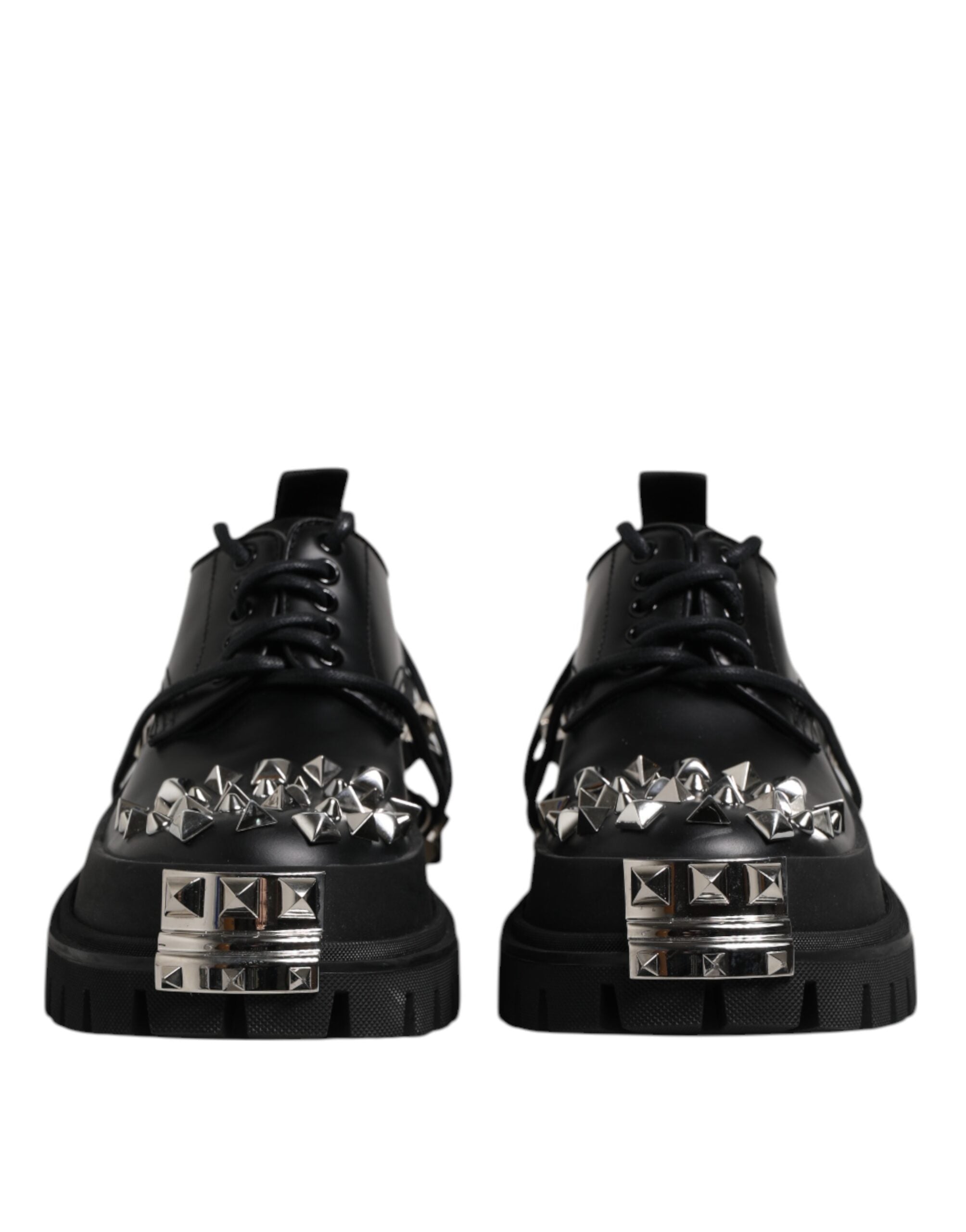 Dolce & Gabbana Black Leather Embellished Trekking Derby Shoes - ACCEXO