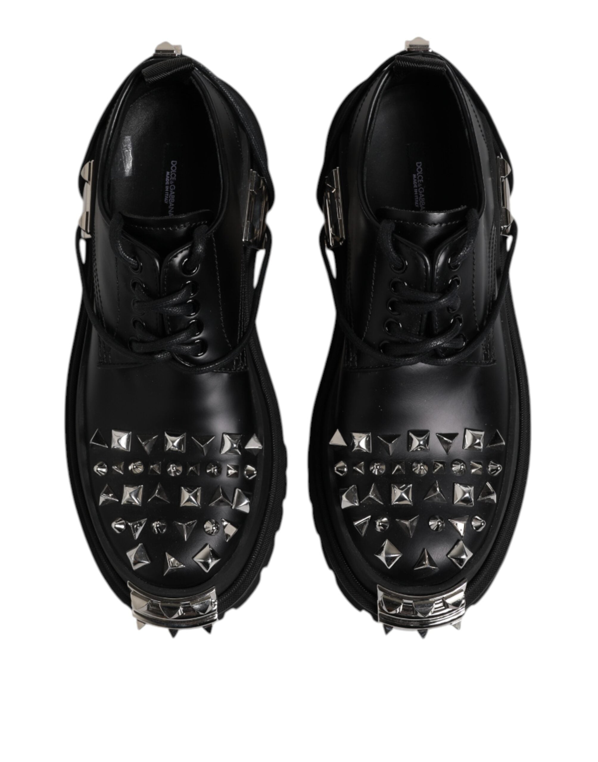 Dolce & Gabbana Black Leather Embellished Trekking Derby Shoes - ACCEXO