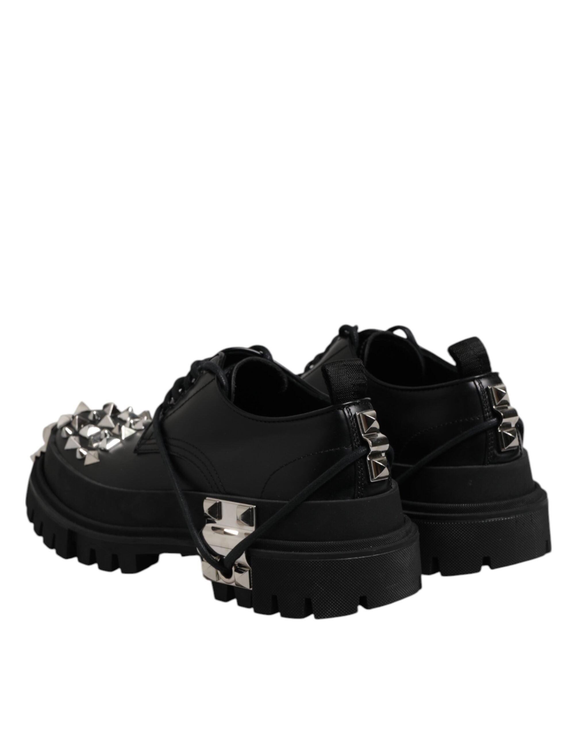 Dolce & Gabbana Black Leather Embellished Trekking Derby Shoes - ACCEXO