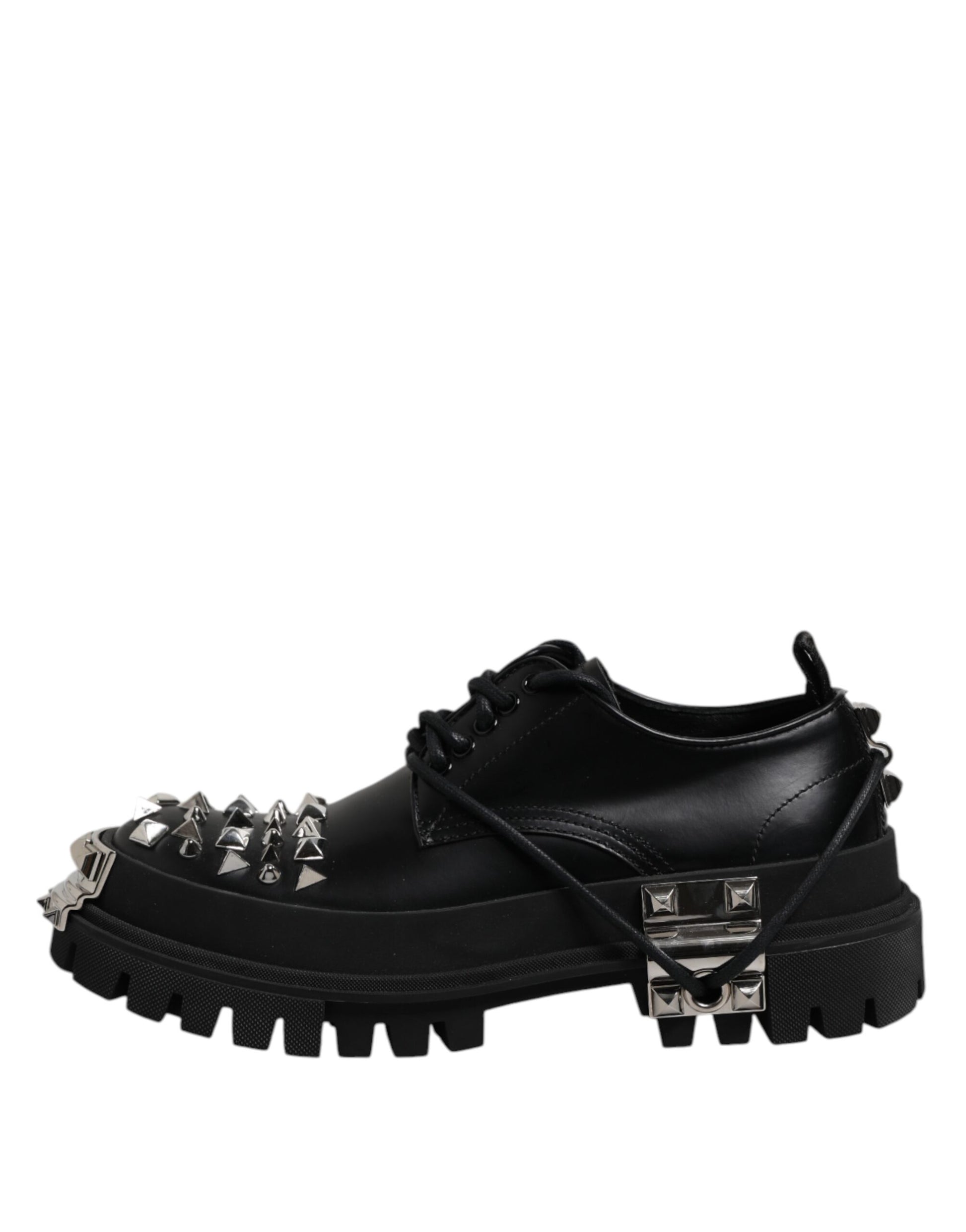 Dolce & Gabbana Black Leather Embellished Trekking Derby Shoes - ACCEXO