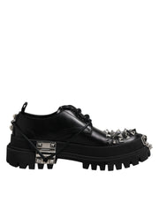Dolce & Gabbana Black Leather Embellished Trekking Derby Shoes - ACCEXO