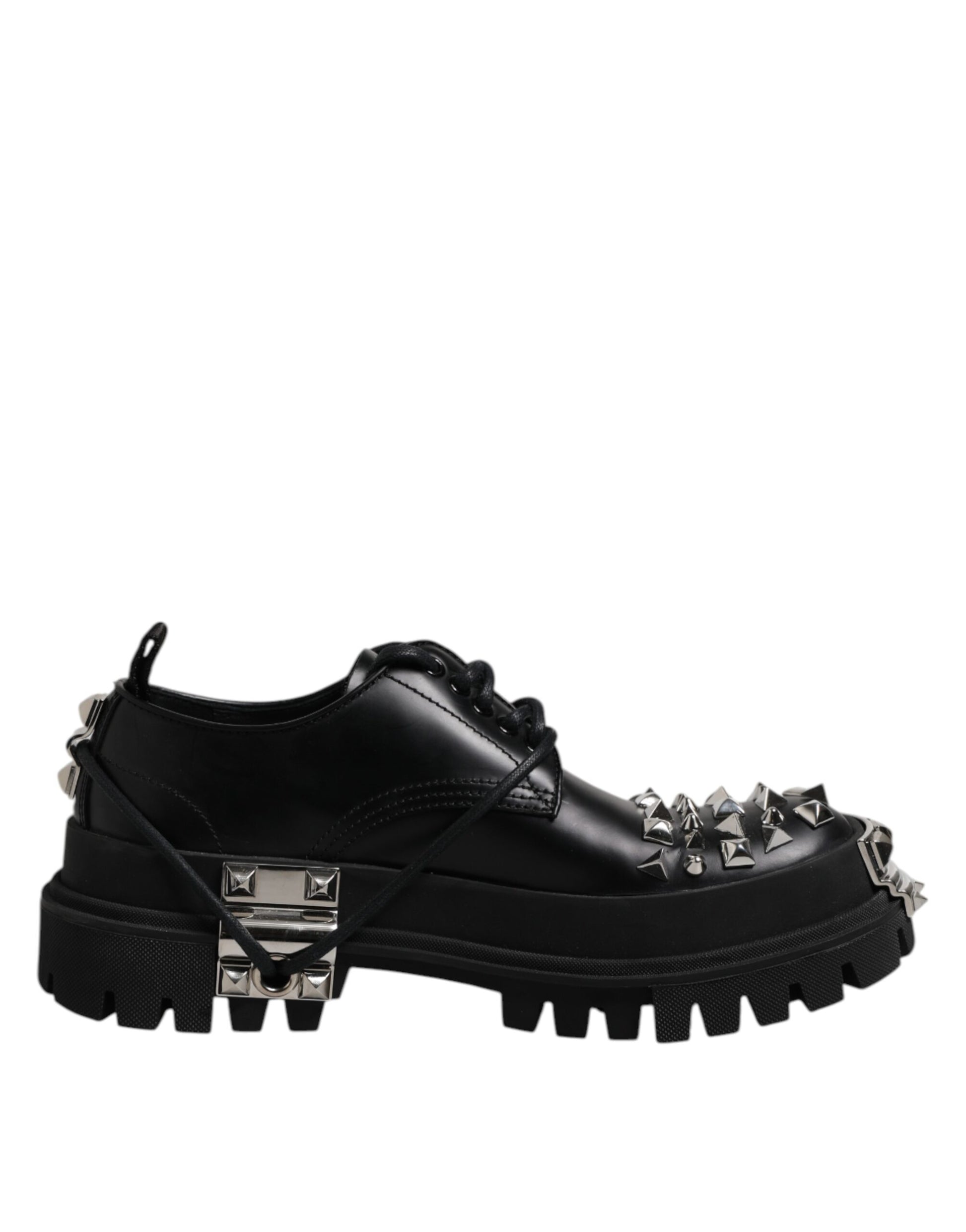 Dolce & Gabbana Black Leather Embellished Trekking Derby Shoes - ACCEXO