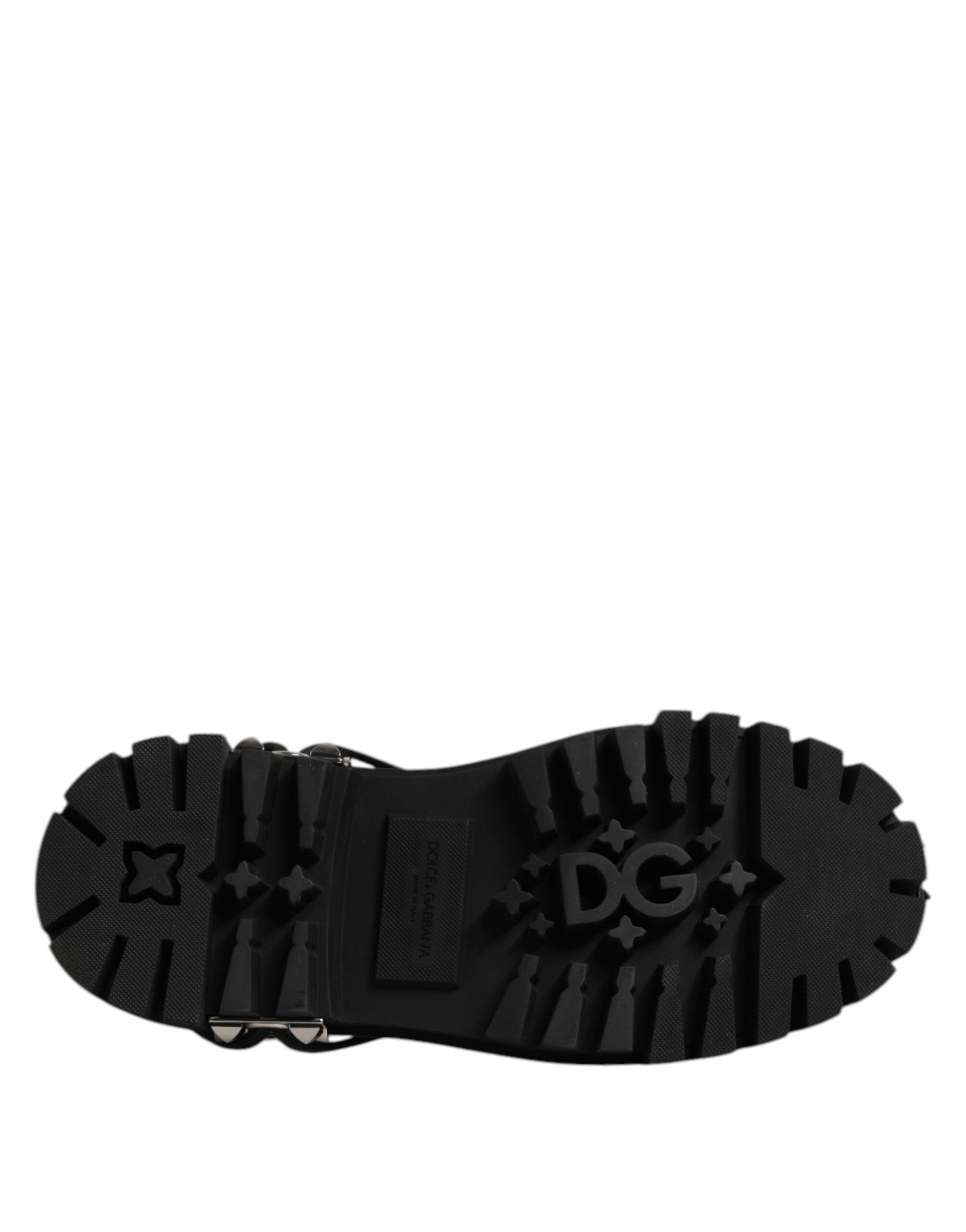 Dolce & Gabbana Black Leather Embellished Trekking Derby Shoes - ACCEXO