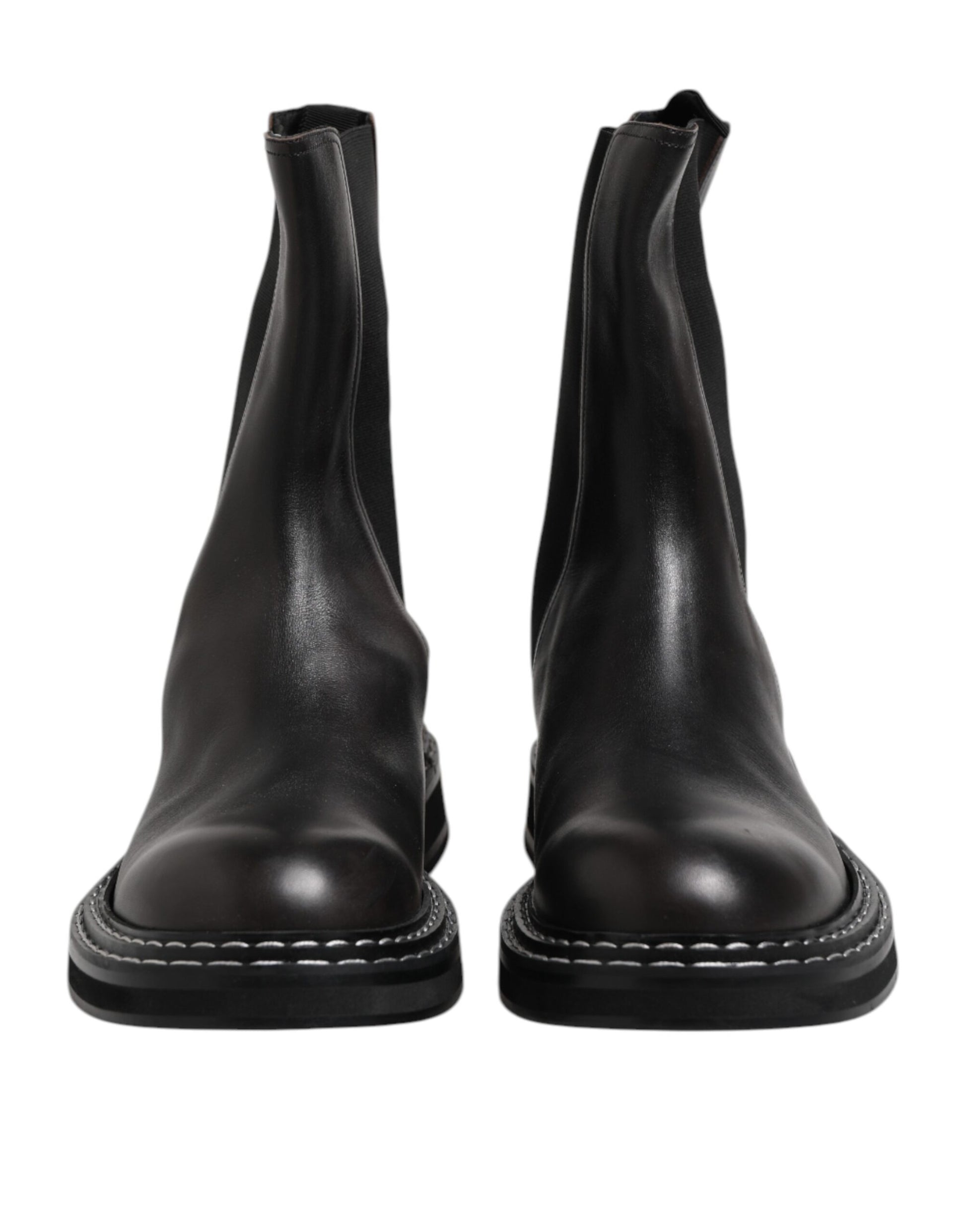 Dolce & Gabbana Black Leather Mid Calf Boots Flats Shoes - ACCEXO