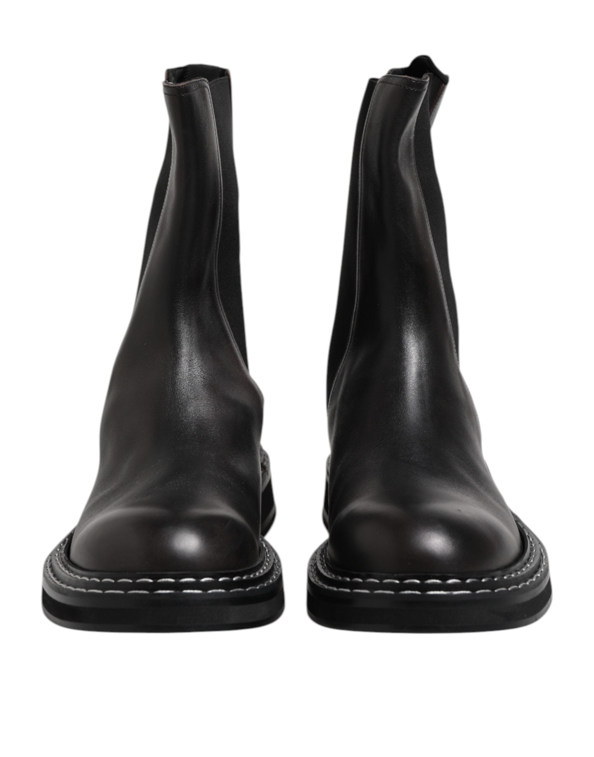 Dolce & Gabbana Black Leather Mid Calf Boots Flats Shoes - ACCEXO