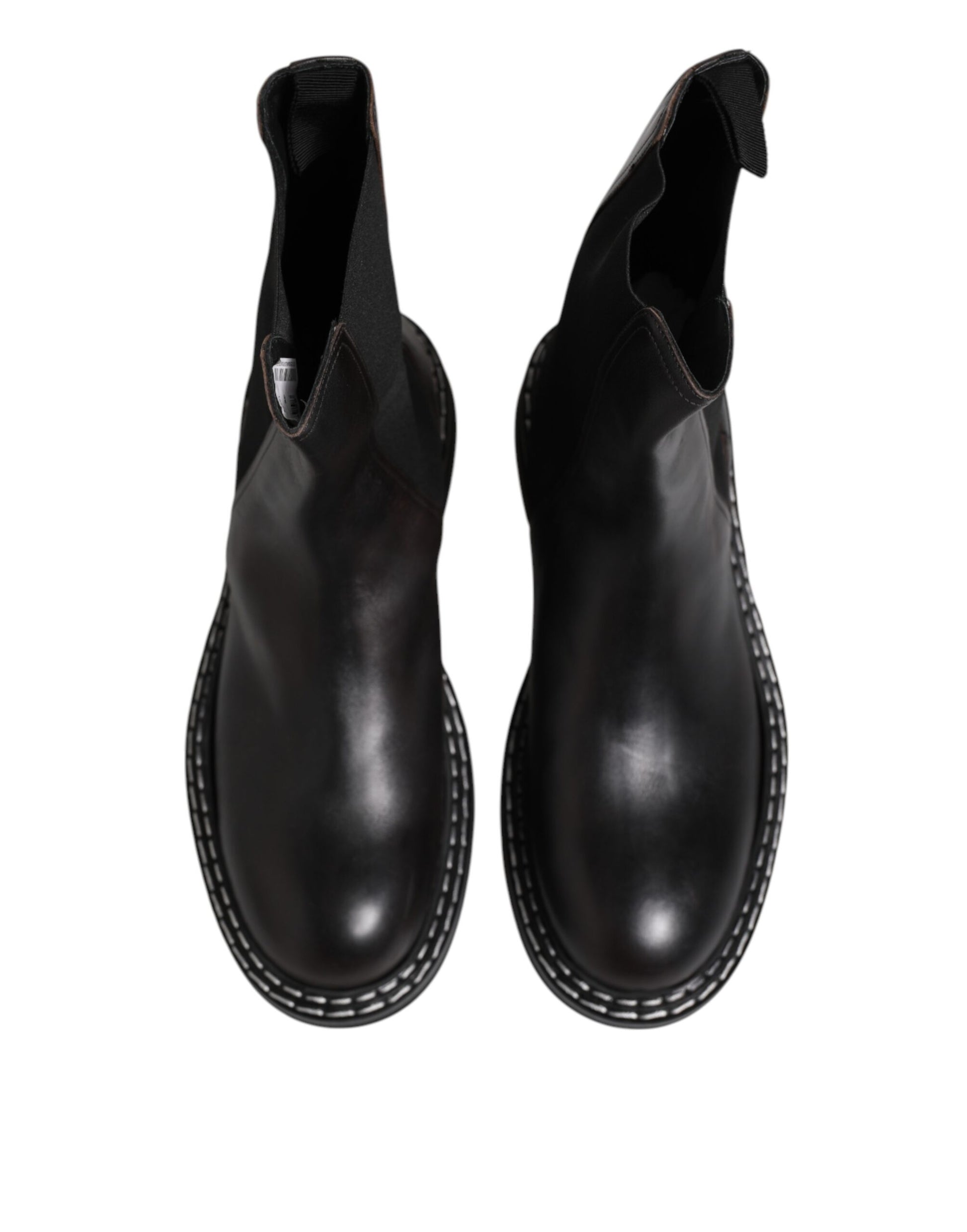 Dolce & Gabbana Black Leather Mid Calf Boots Flats Shoes - ACCEXO