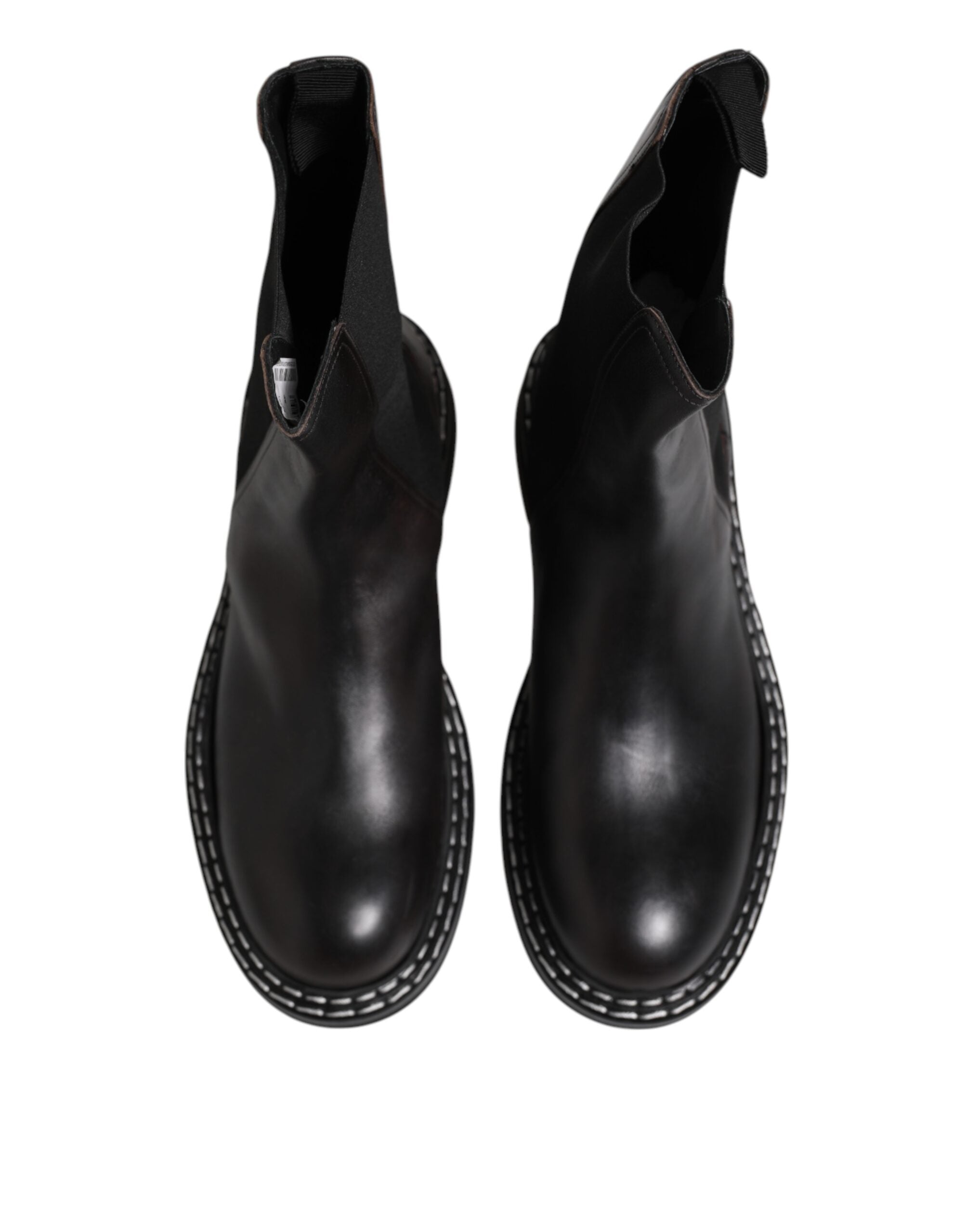 Dolce & Gabbana Black Leather Mid Calf Boots Flats Shoes - ACCEXO