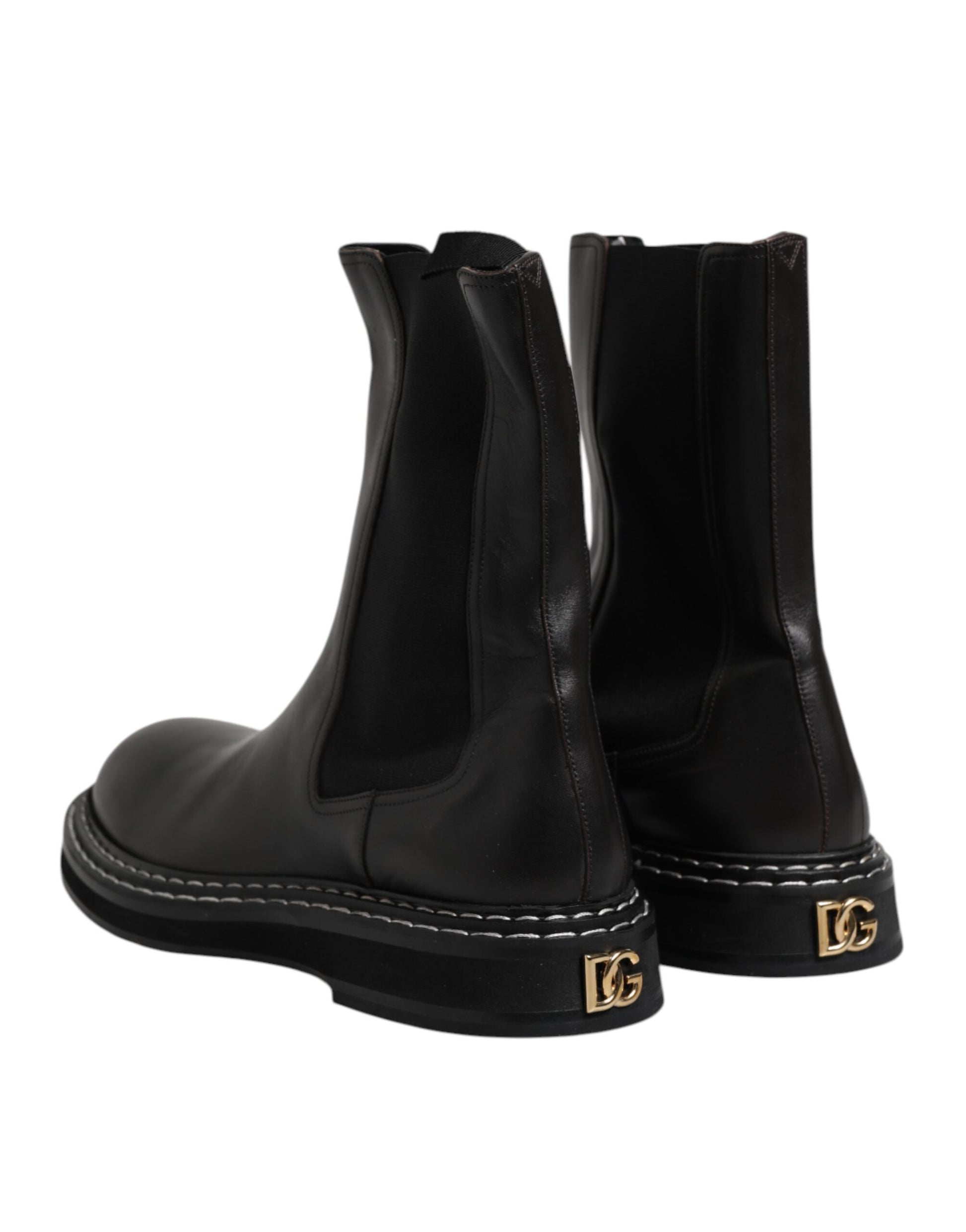 Dolce & Gabbana Black Leather Mid Calf Boots Flats Shoes - ACCEXO