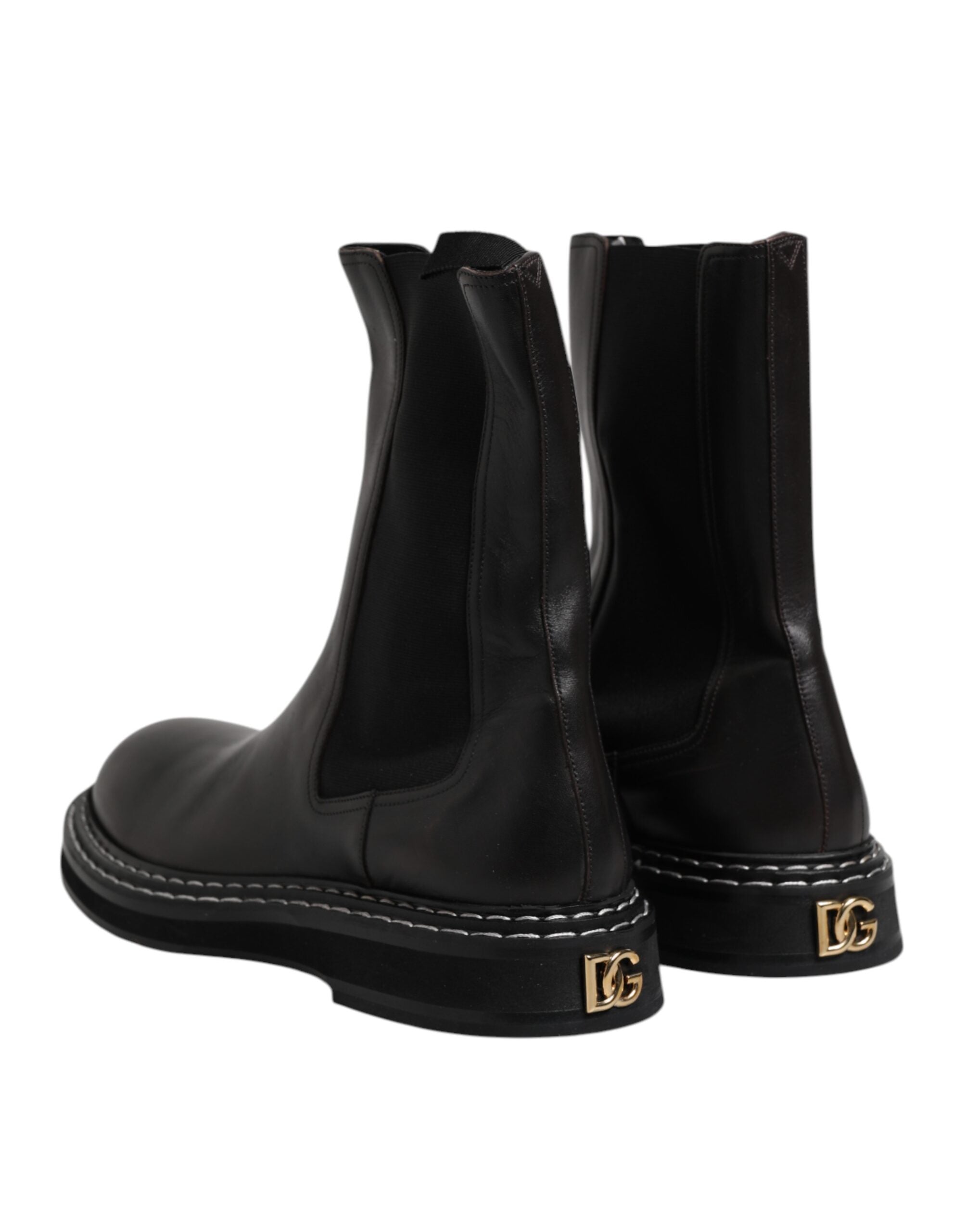 Dolce & Gabbana Black Leather Mid Calf Boots Flats Shoes - ACCEXO