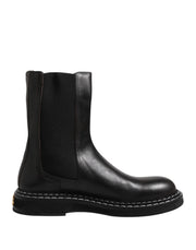 Dolce & Gabbana Black Leather Mid Calf Boots Flats Shoes - ACCEXO
