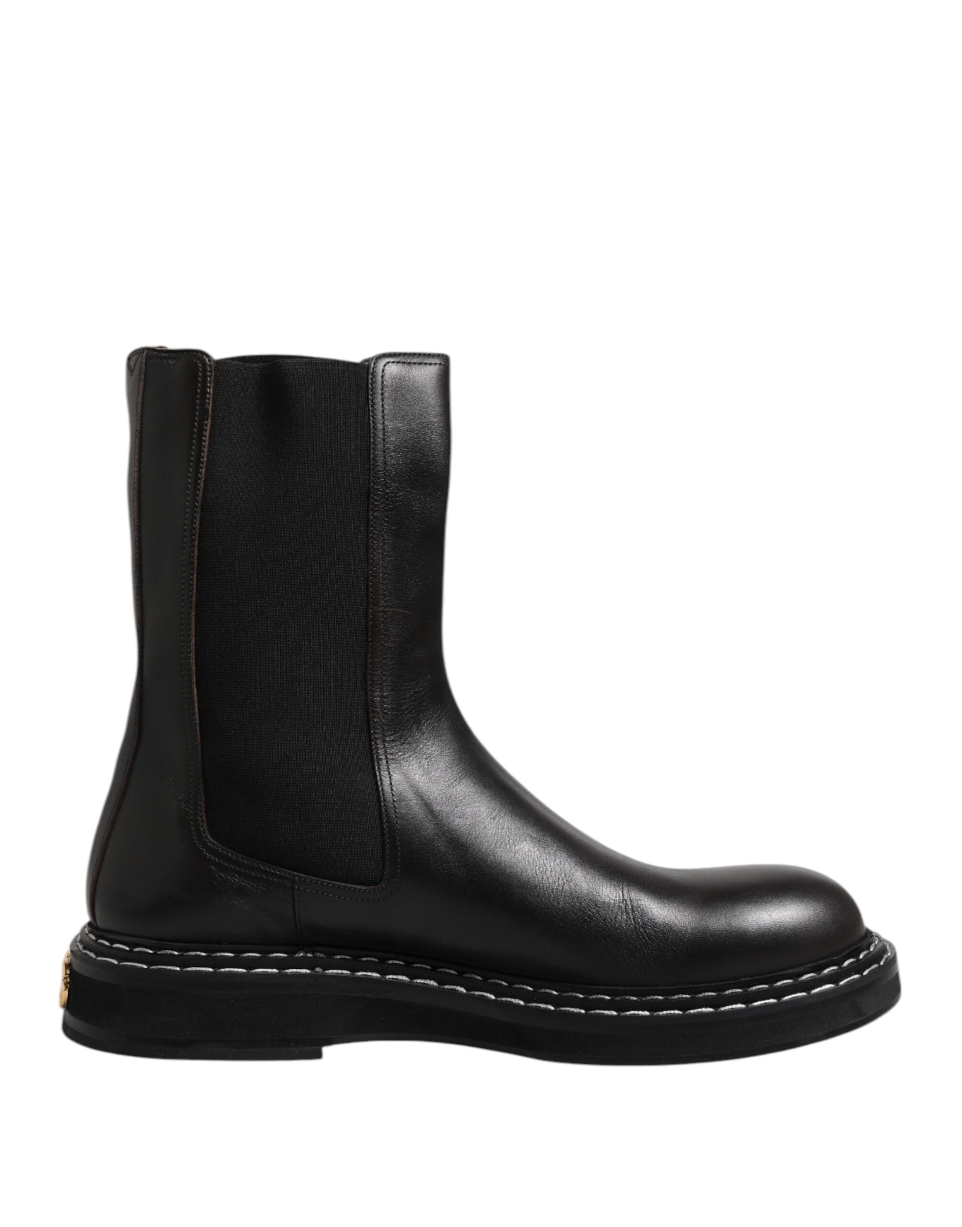 Dolce & Gabbana Black Leather Mid Calf Boots Flats Shoes - ACCEXO