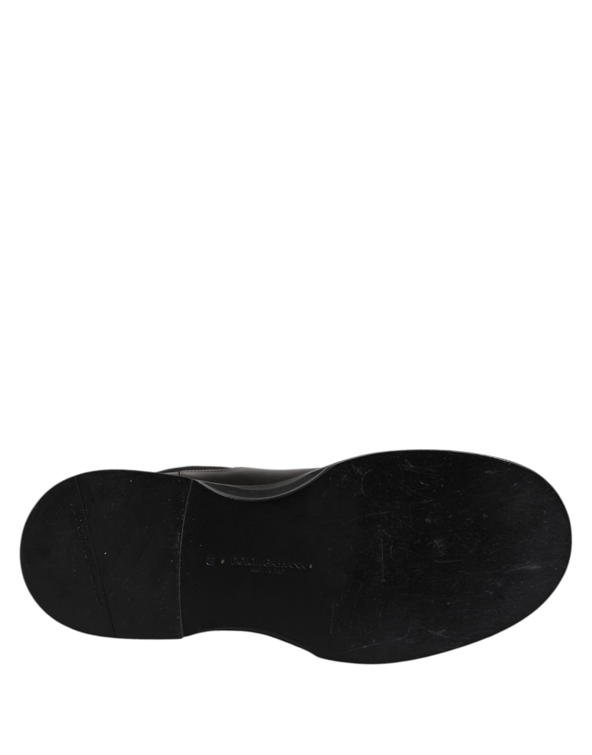Dolce & Gabbana Black Leather Mid Calf Boots Flats Shoes - ACCEXO