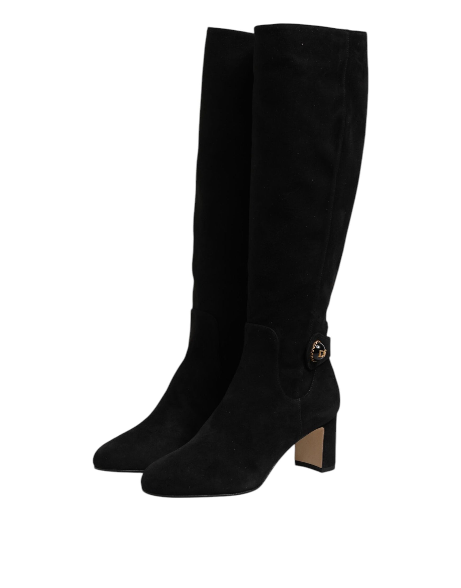 Dolce & Gabbana Black Suede Leather Knee High Boots Shoes - ACCEXO