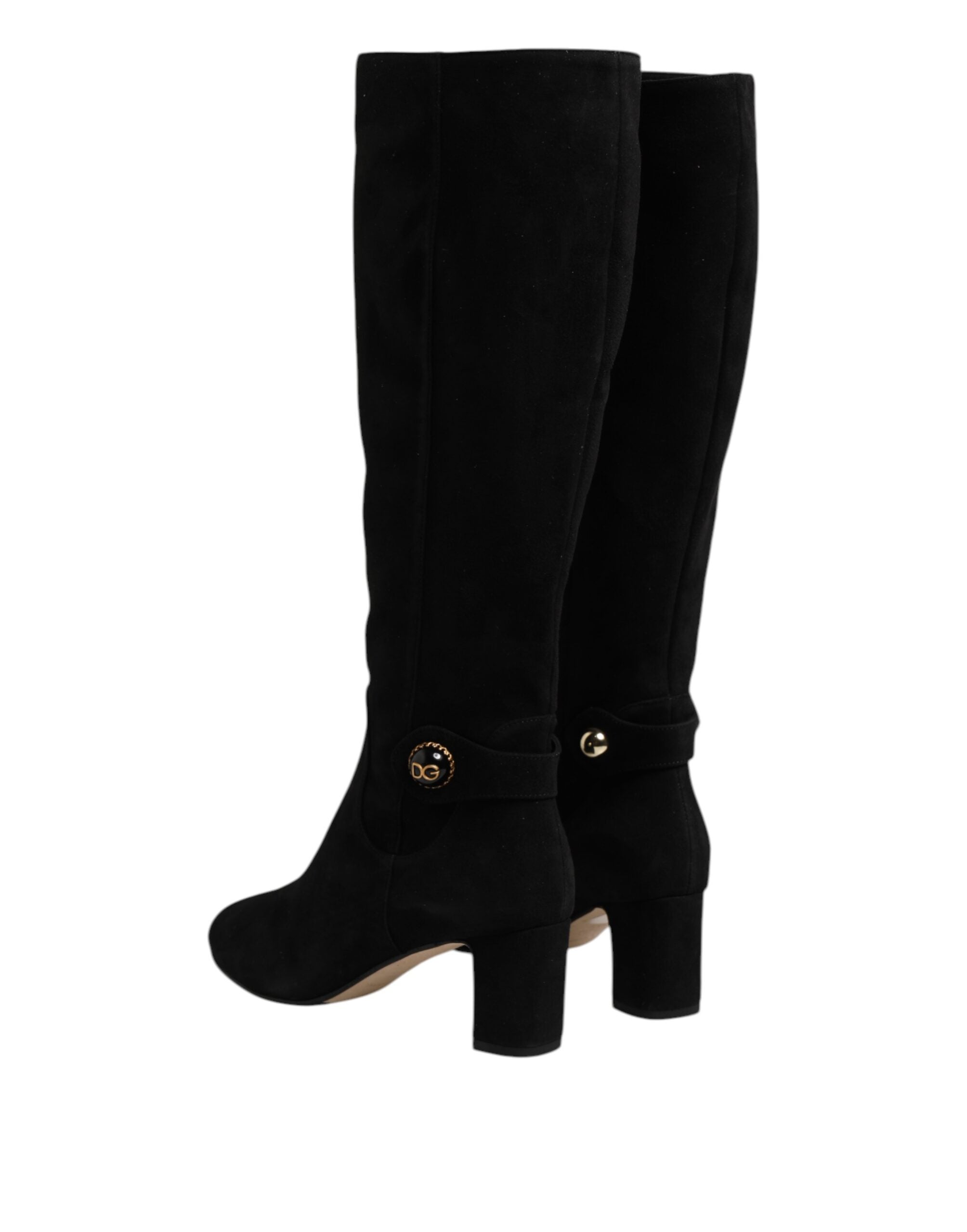 Dolce & Gabbana Black Suede Leather Knee High Boots Shoes - ACCEXO