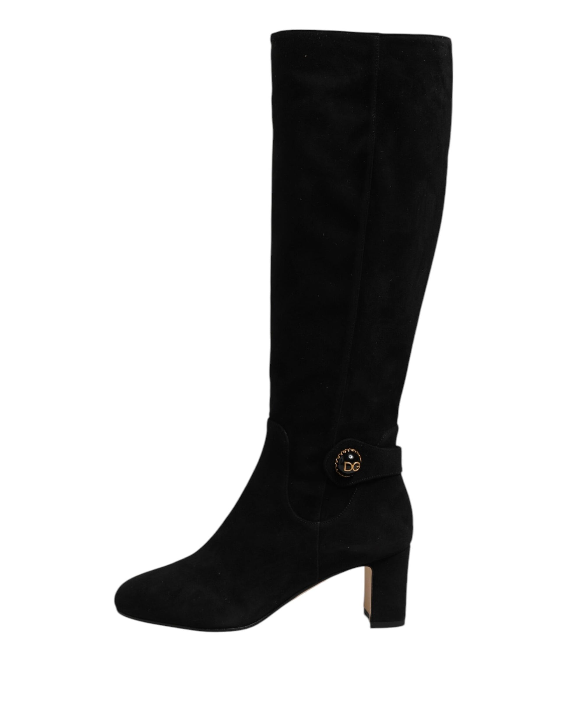 Dolce & Gabbana Black Suede Leather Knee High Boots Shoes - ACCEXO