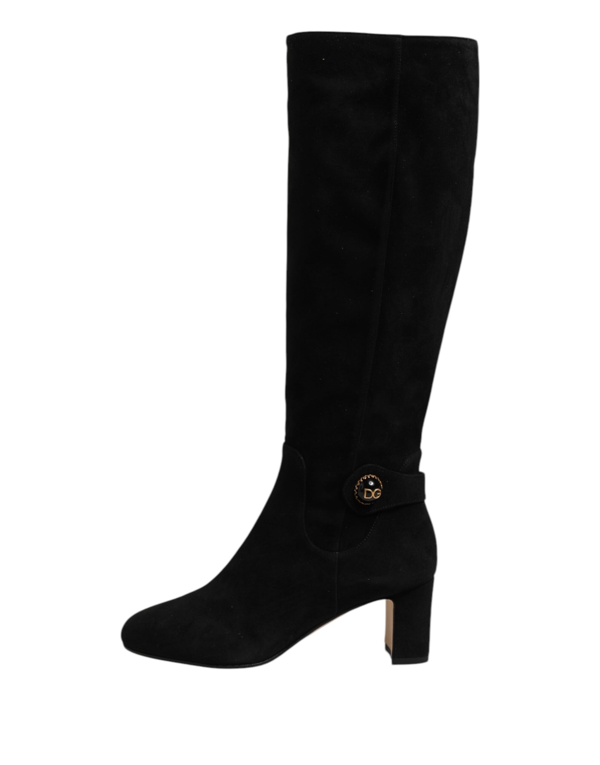 Dolce & Gabbana Black Suede Leather Knee High Boots Shoes - ACCEXO