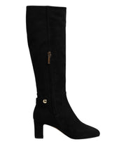 Dolce & Gabbana Black Suede Leather Knee High Boots Shoes - ACCEXO