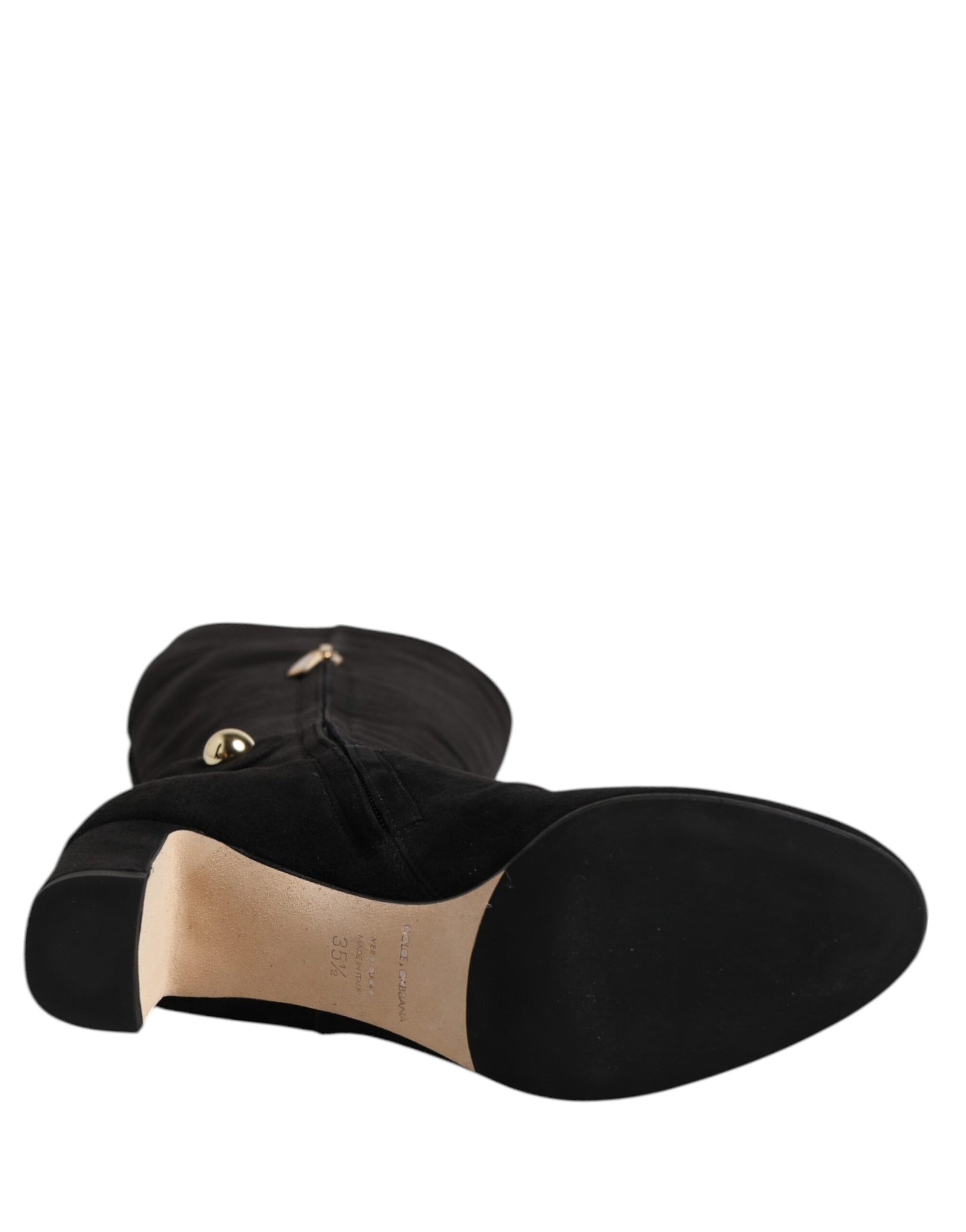 Dolce & Gabbana Black Suede Leather Knee High Boots Shoes - ACCEXO