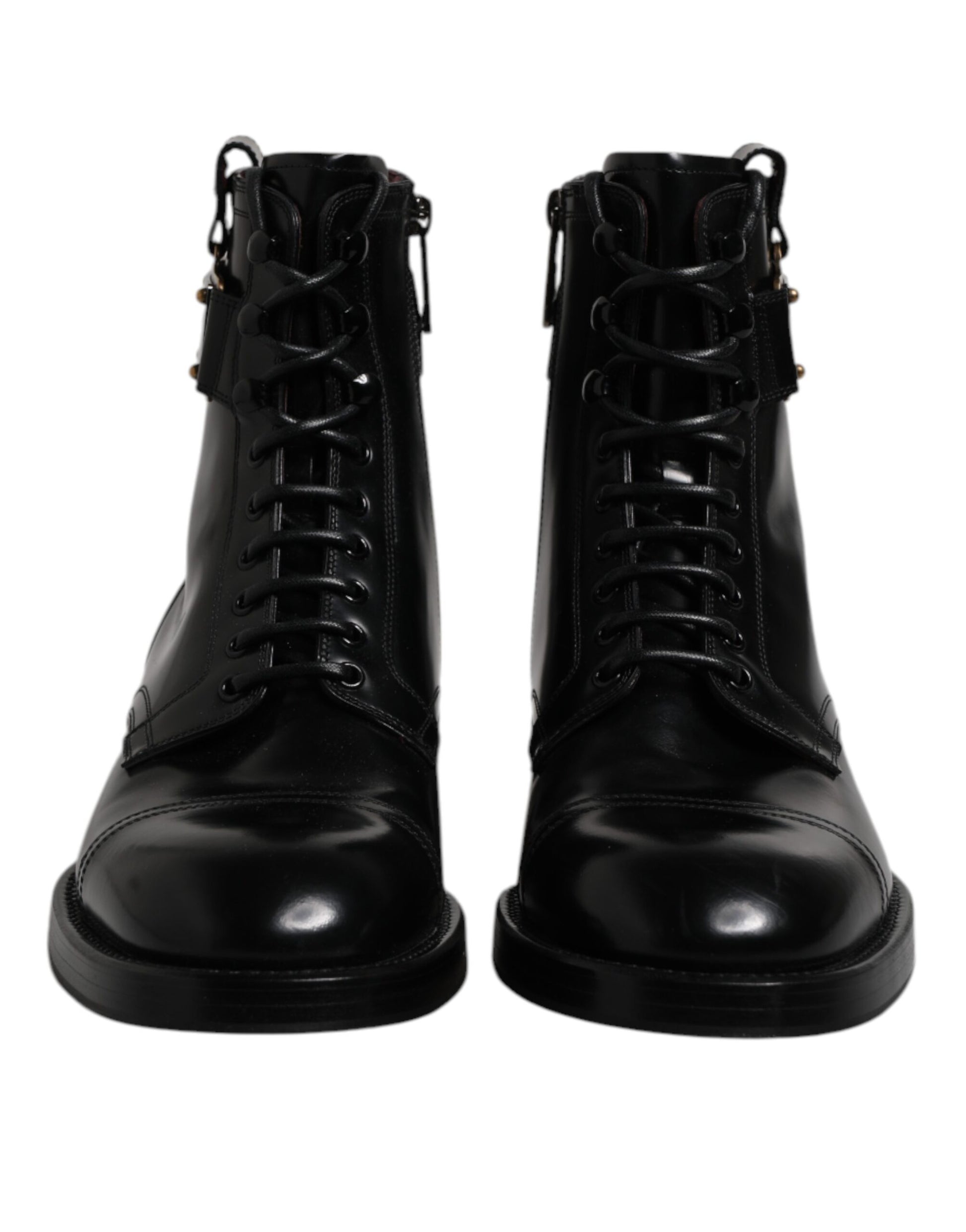 Dolce & Gabbana Black Leather Mid Calf Boots Lace Up Shoes - ACCEXO