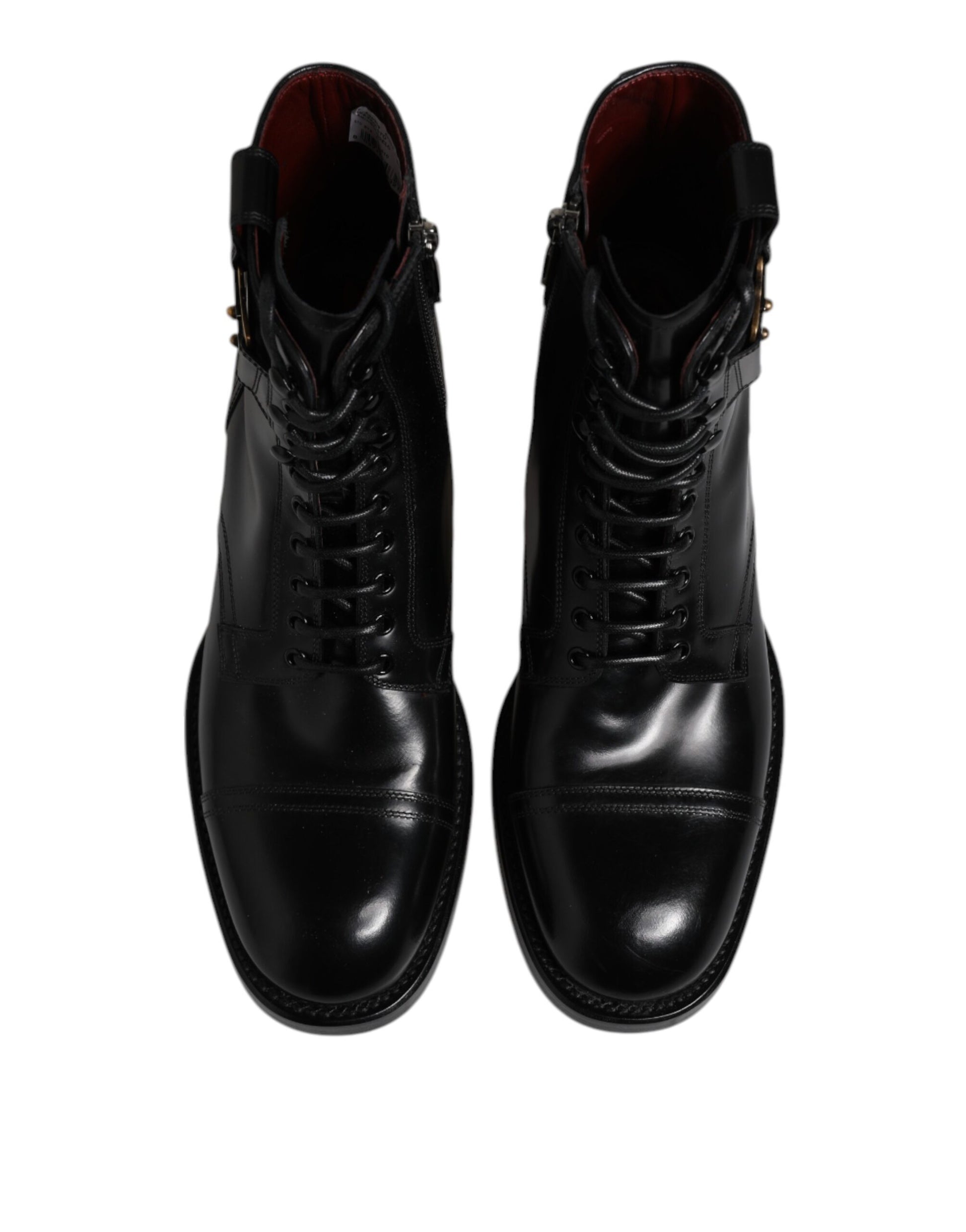 Dolce & Gabbana Black Leather Mid Calf Boots Lace Up Shoes - ACCEXO