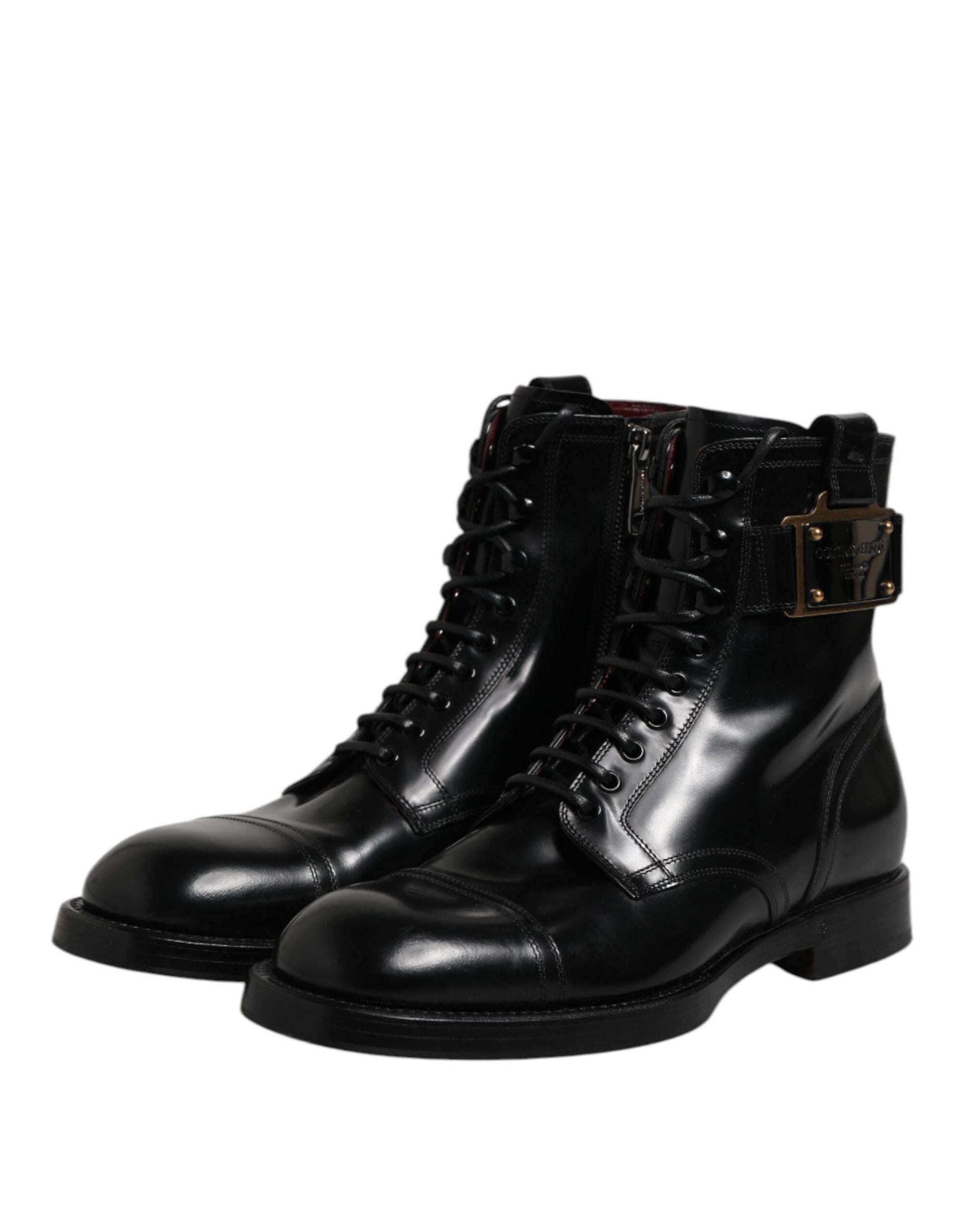 Dolce & Gabbana Black Leather Mid Calf Boots Lace Up Shoes - ACCEXO