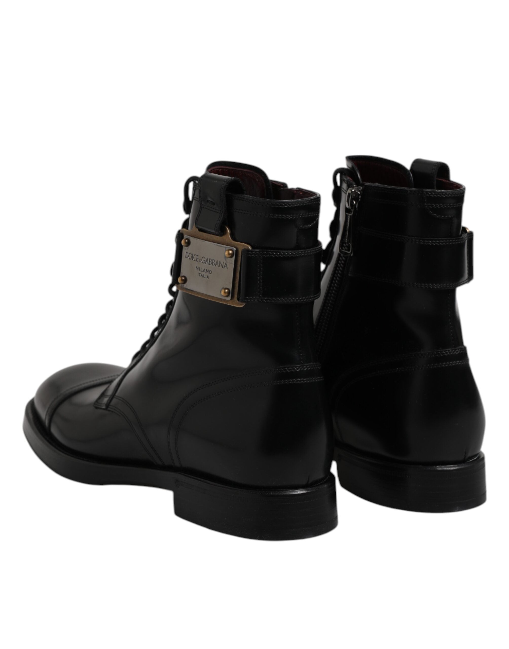 Dolce & Gabbana Black Leather Mid Calf Boots Lace Up Shoes - ACCEXO