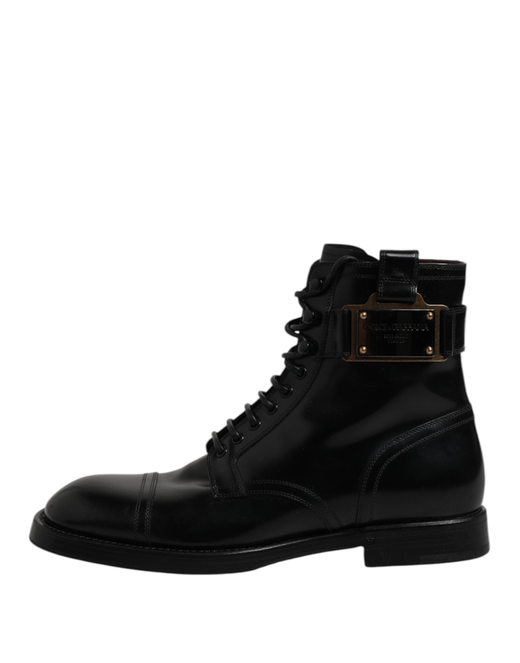 Dolce & Gabbana Black Leather Mid Calf Boots Lace Up Shoes - ACCEXO