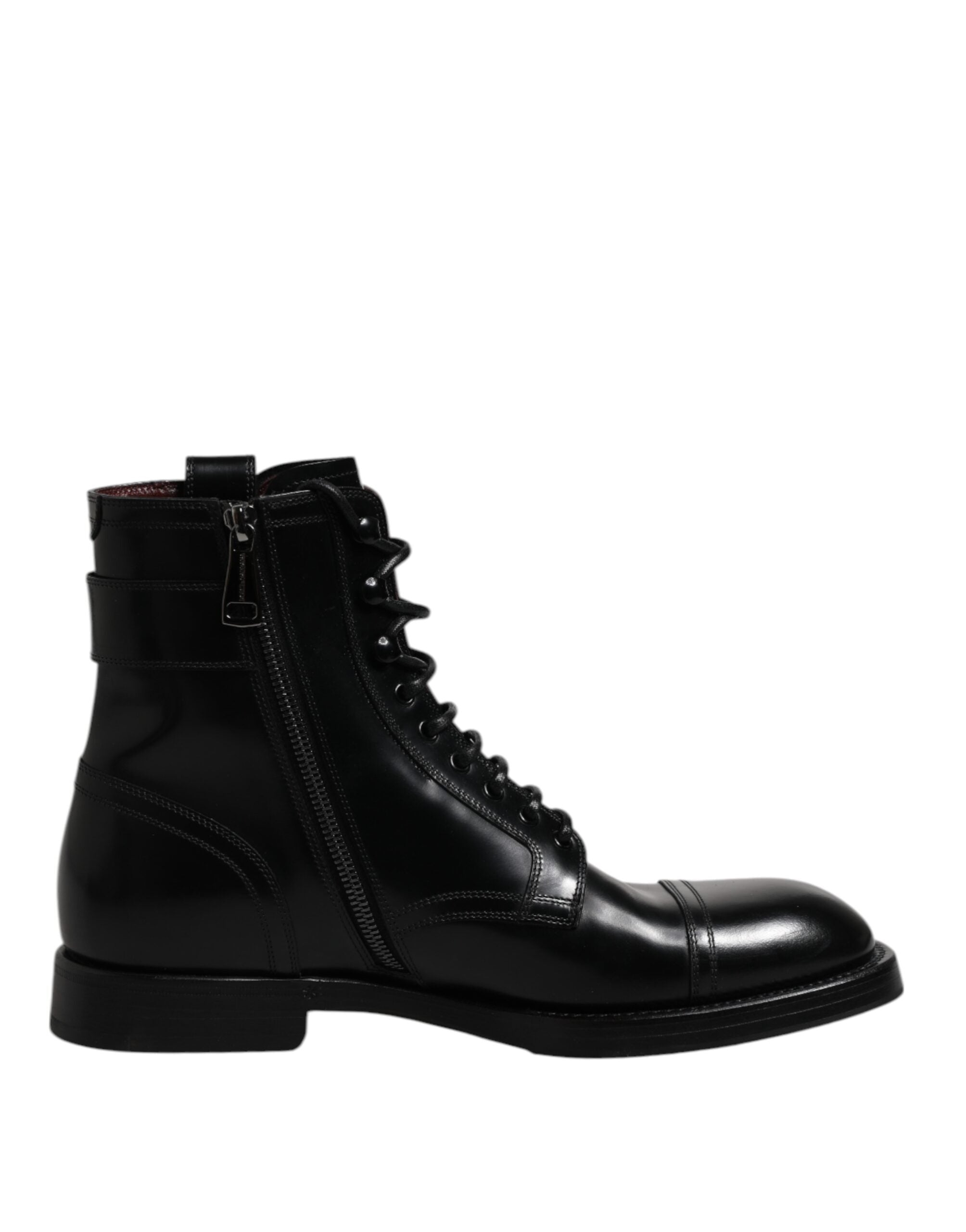 Dolce & Gabbana Black Leather Mid Calf Boots Lace Up Shoes - ACCEXO